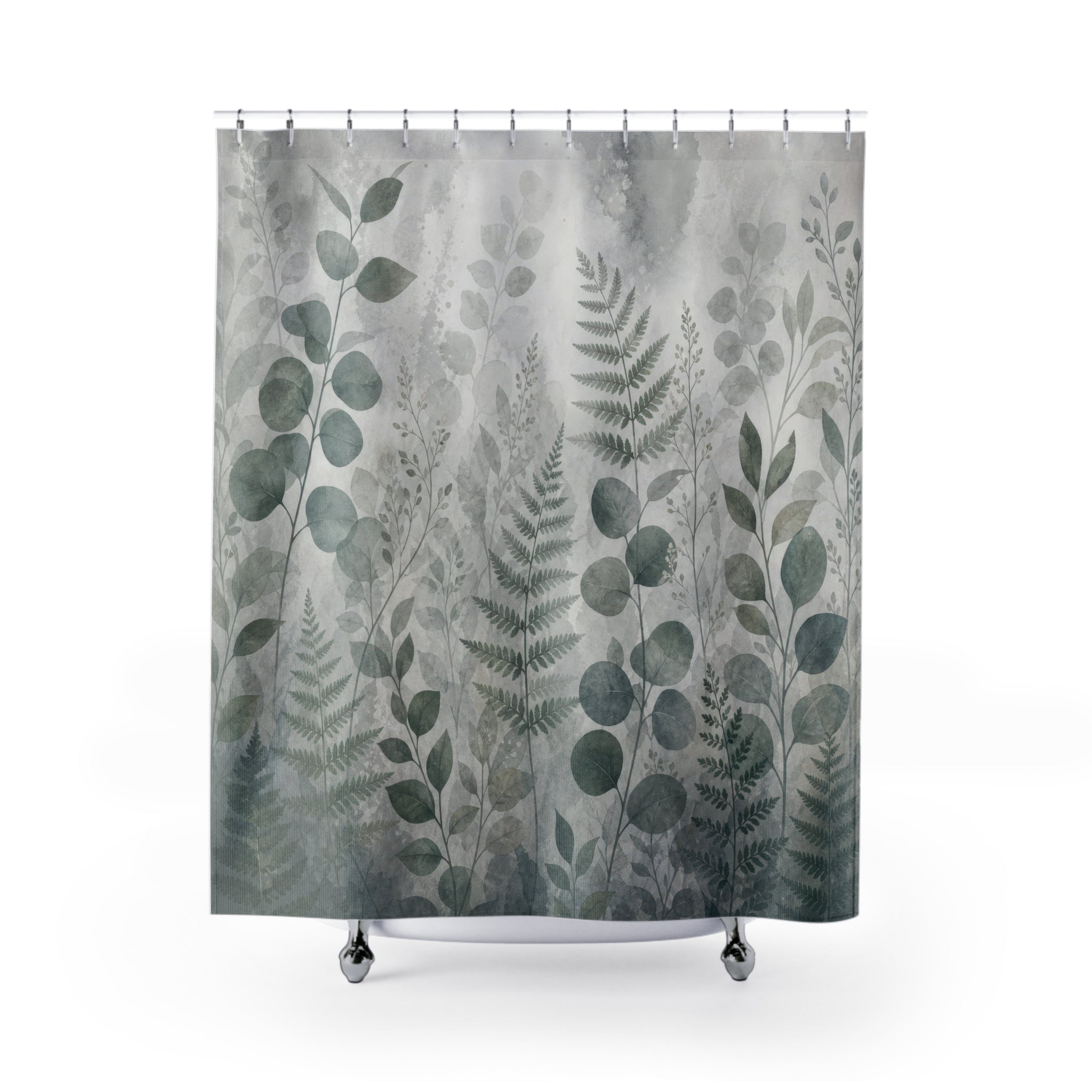 Green Gray Botanical Shower Curtain