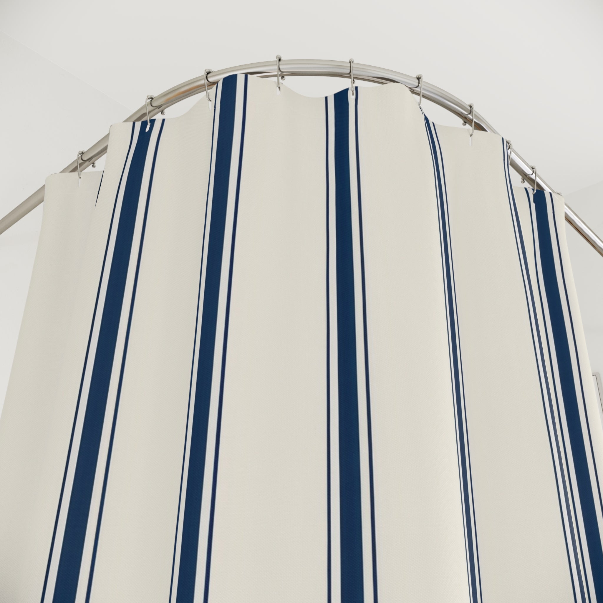 Navy Ticking Stripe Shower Curtain, Tailored Blue Pinstripe Pattern