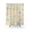 Cloud Shower Curtain, Cute Pastel Bath Decor, Patchwork Gingham Sky Pattern, Soft Geometric Guest Bathroom Decor, Soft Pastel Style