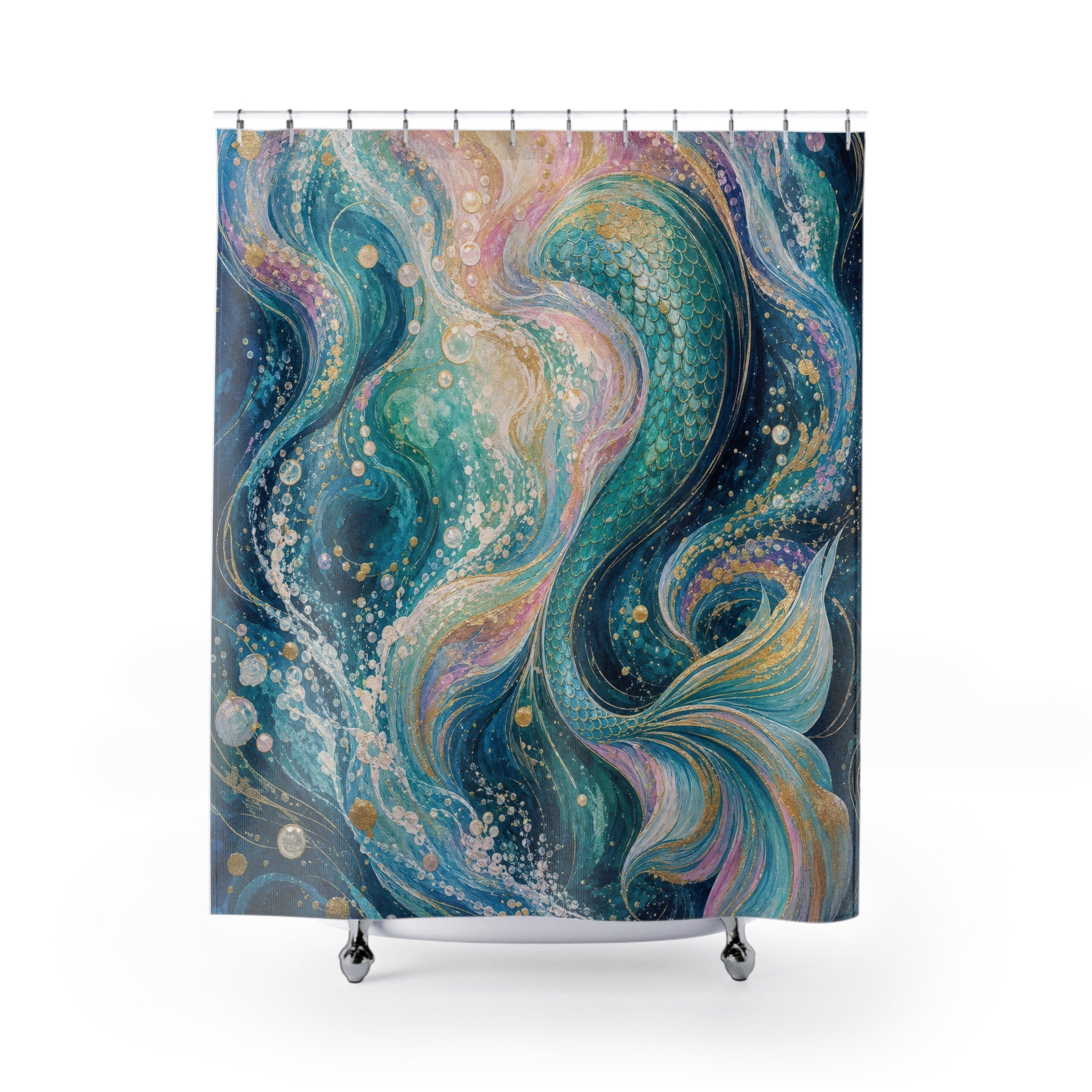 Abstract Aqua Tail Swirl Shower Curtain