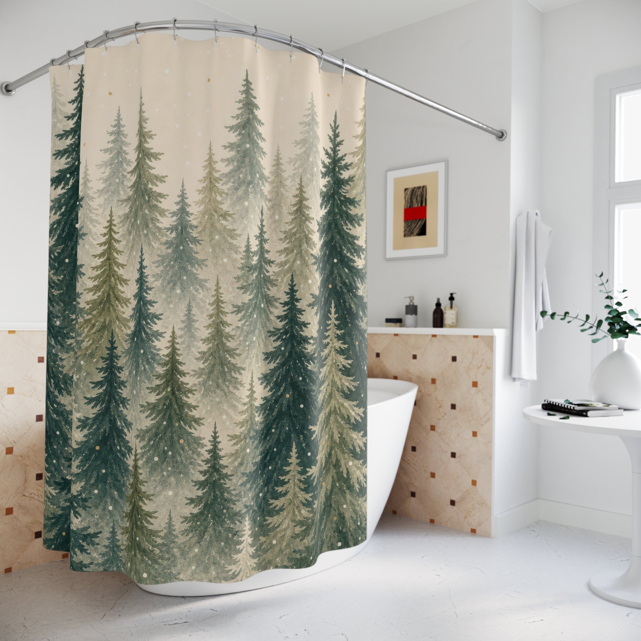 Evergreen Forest Christmas Shower Curtain