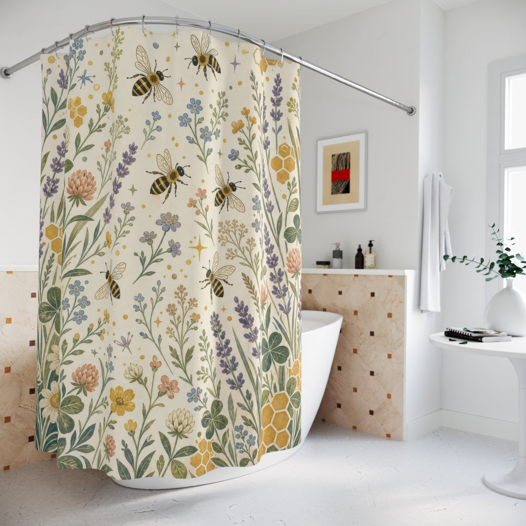 Bee Wildflower Botanical Shower Curtain