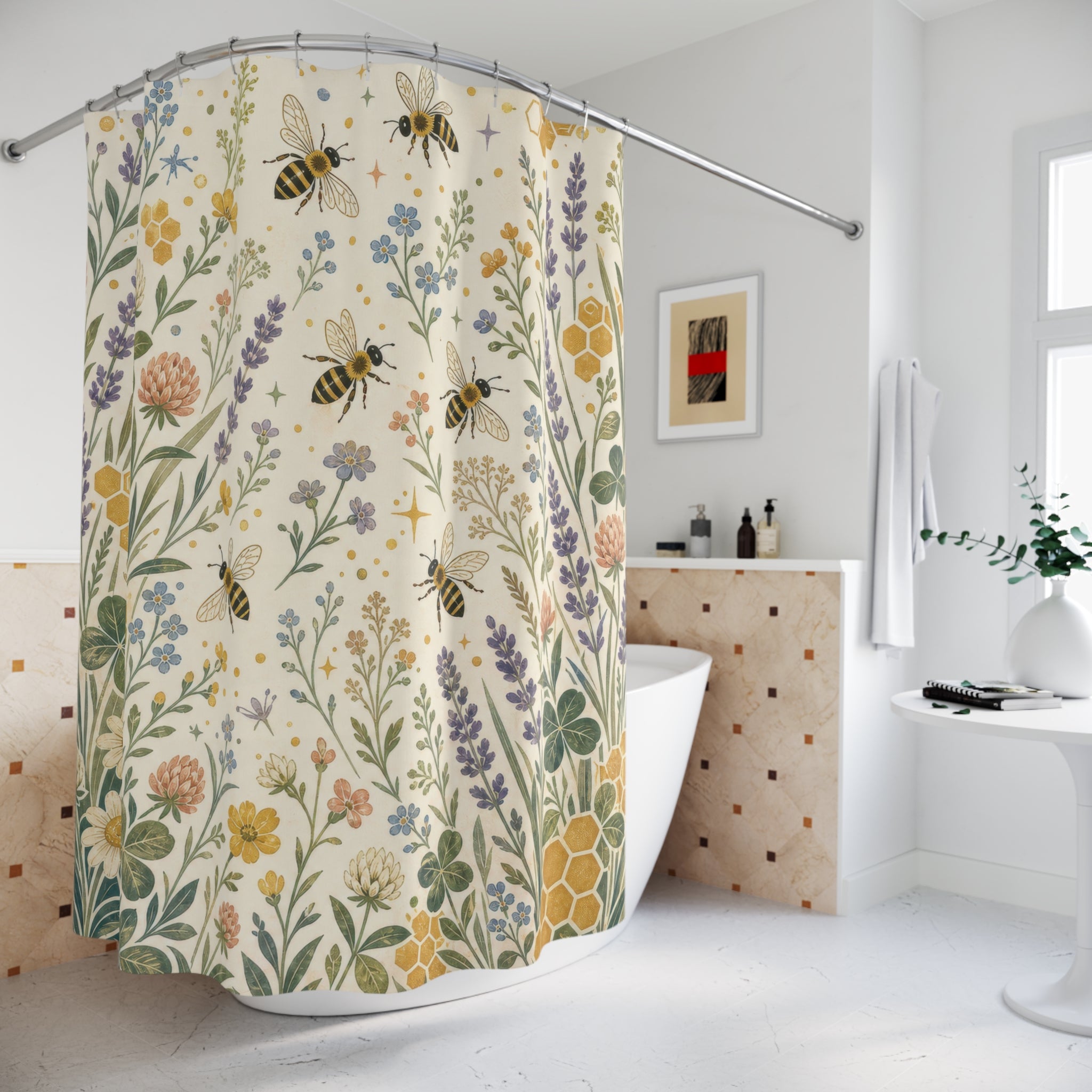 Bee Wildflower Botanical Shower Curtain