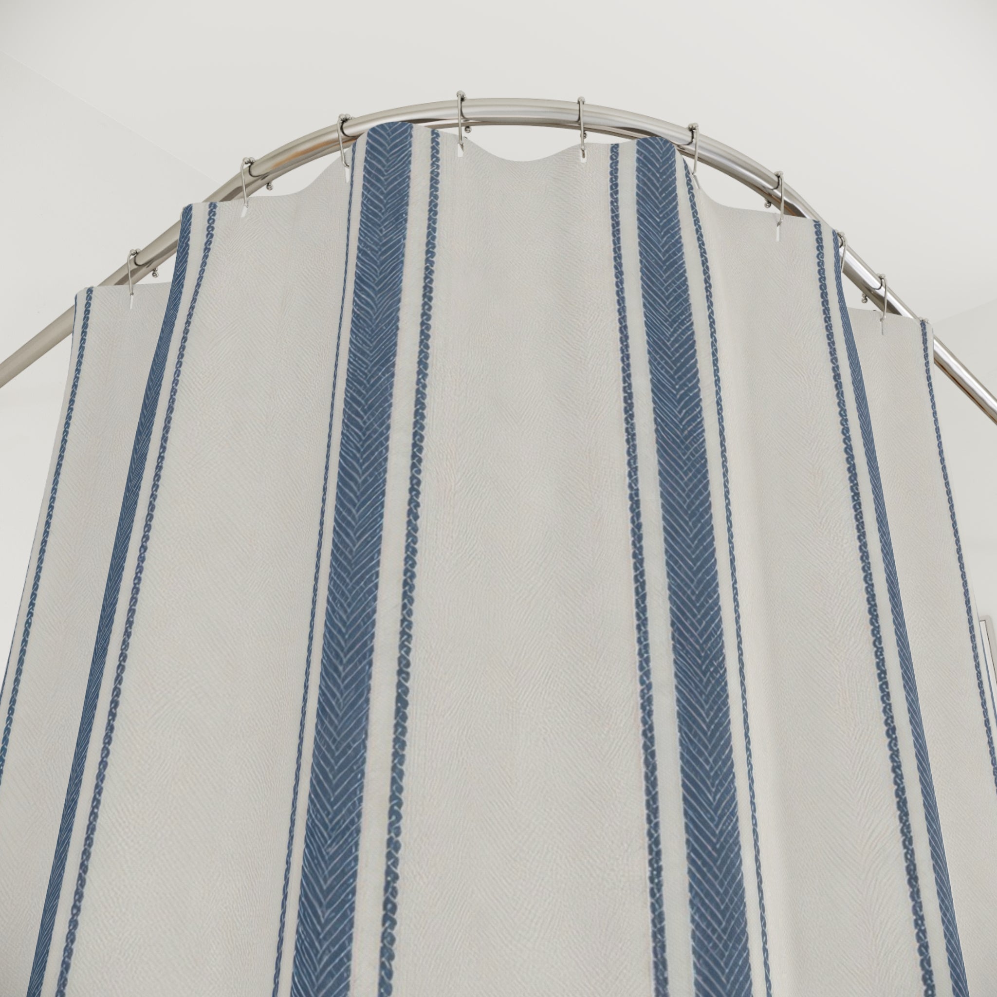 Blue Ticking Stripe Shower Curtain – Navy and Ivory