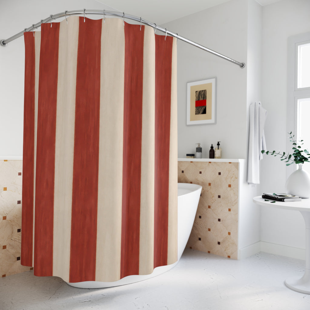 Red and White Classic Stripe Shower Curtain – Soft Brick