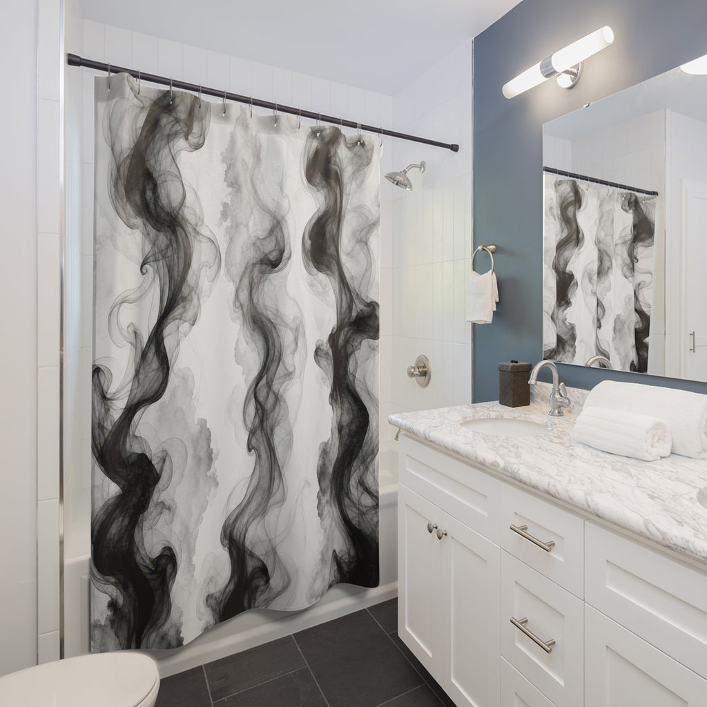 Black White Smoke Ink Shower Curtain