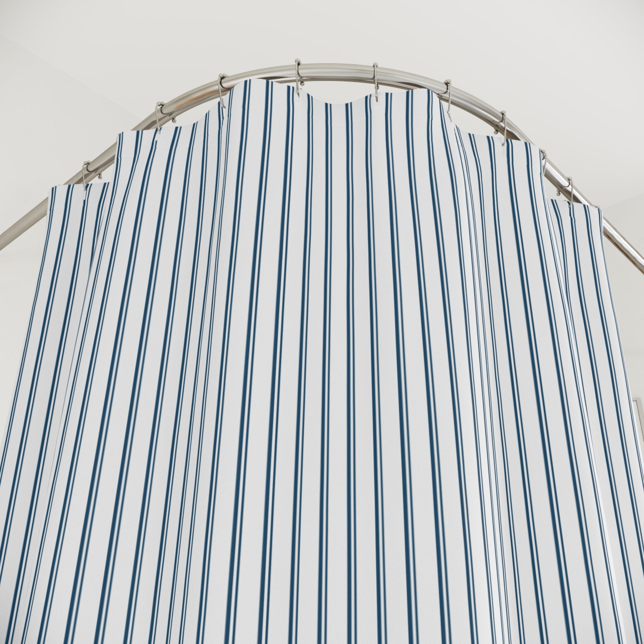 Navy Pinstripe Shower Curtain — Classic Ticking