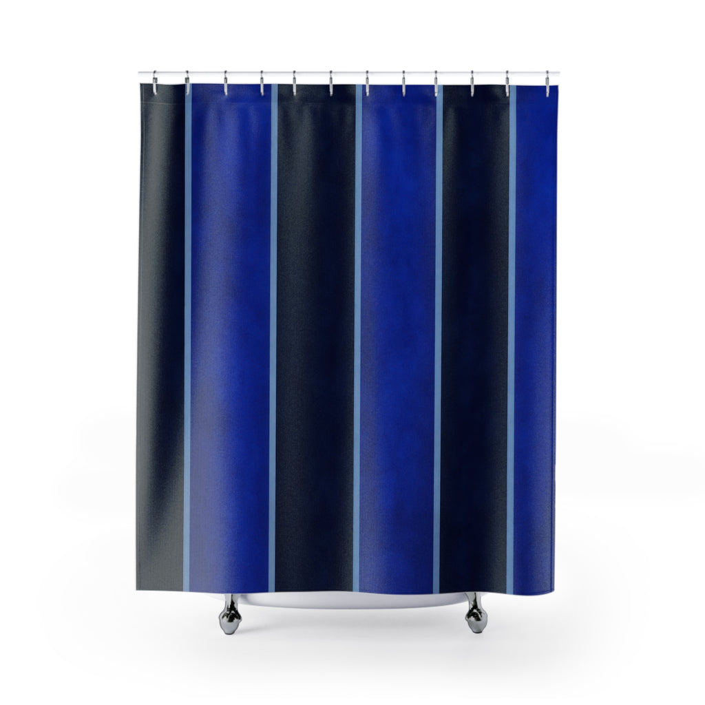 Navy Cobalt Vertical Panel Stripe Shower Curtain