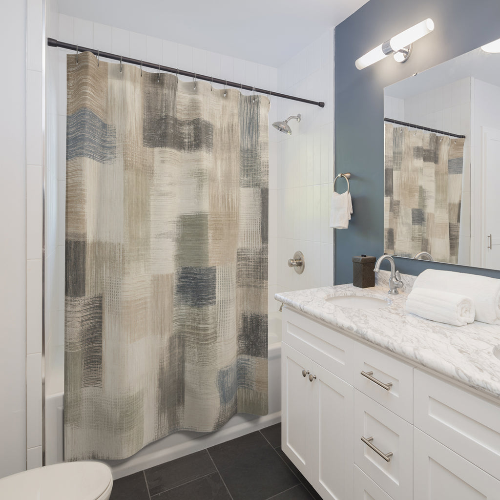 Dusty Blue Gray Patchwork Block Shower Curtain
