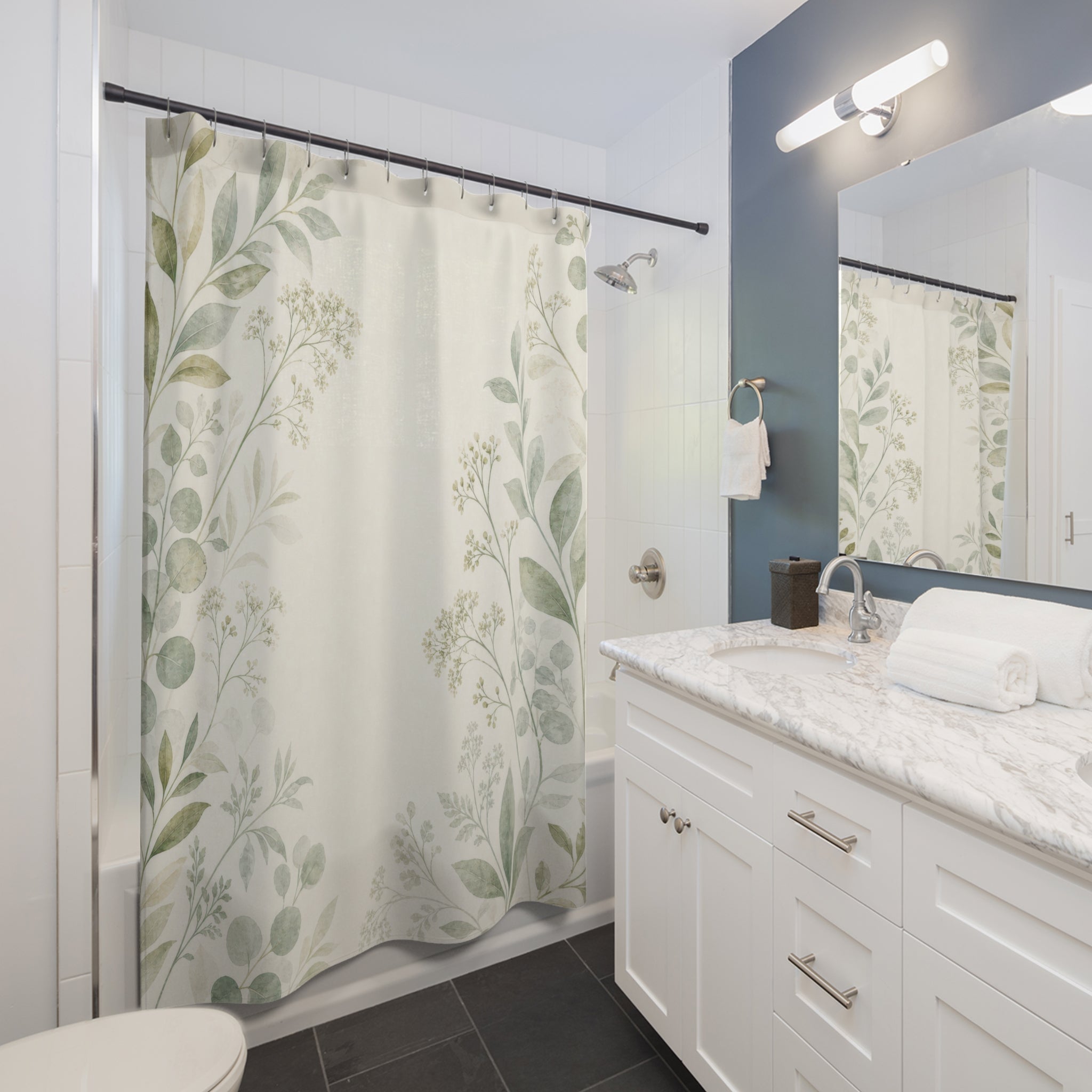 Mint Leaf Spray Shower Curtain