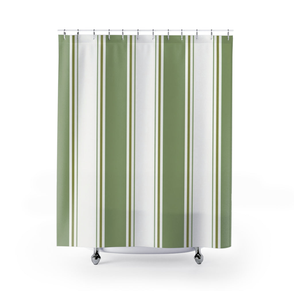 Sage Green White Panel Stripe Shower Curtain