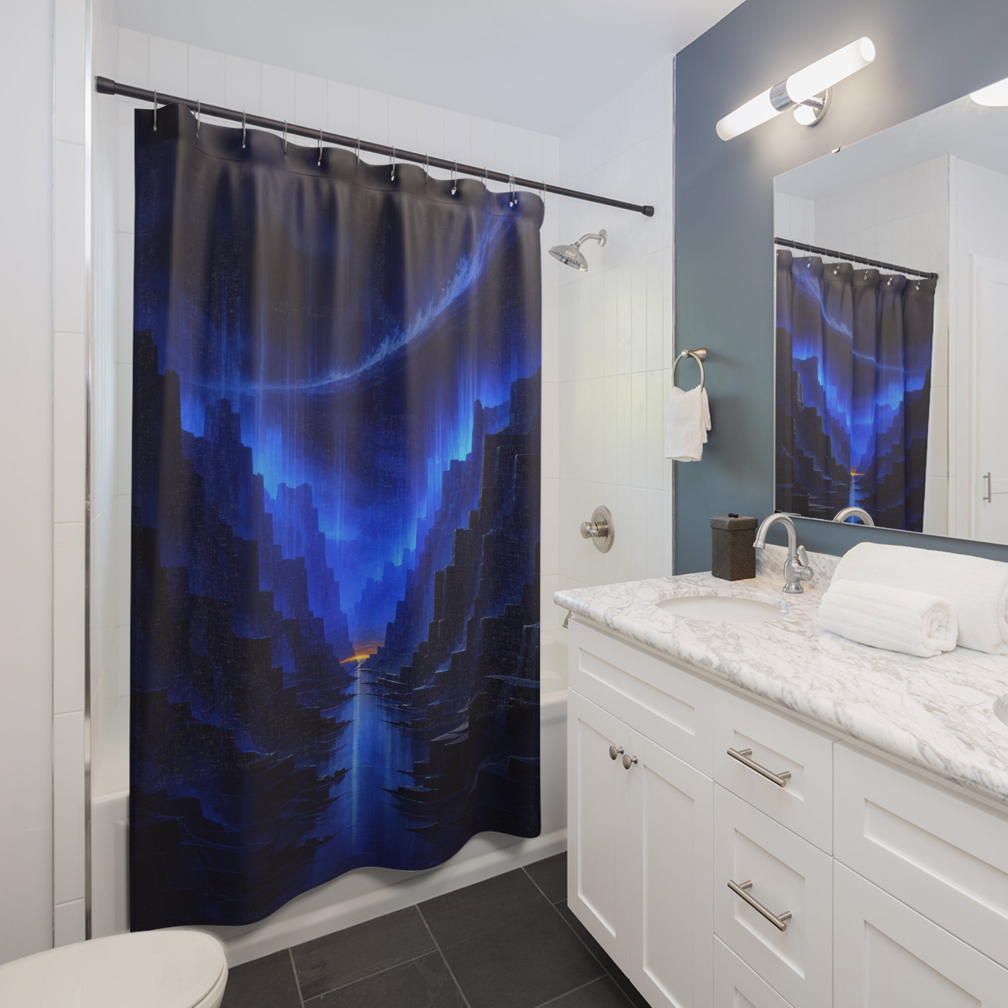 Monsoon Canyon Nocturne Navy Blue Shower Curtain
