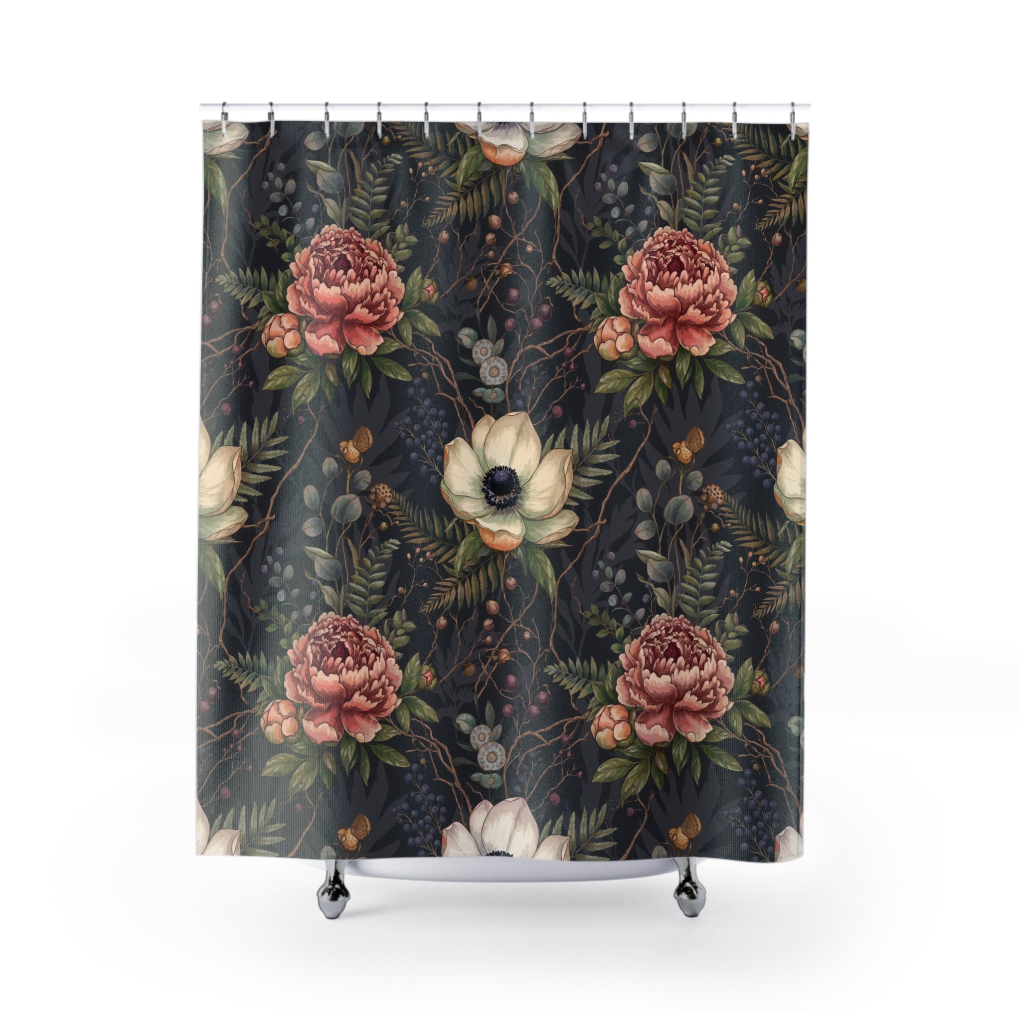 Moody Peony Shower Curtain — Dark Pink Floral