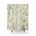 Sage White Floral Green Botanical Shower Curtain
