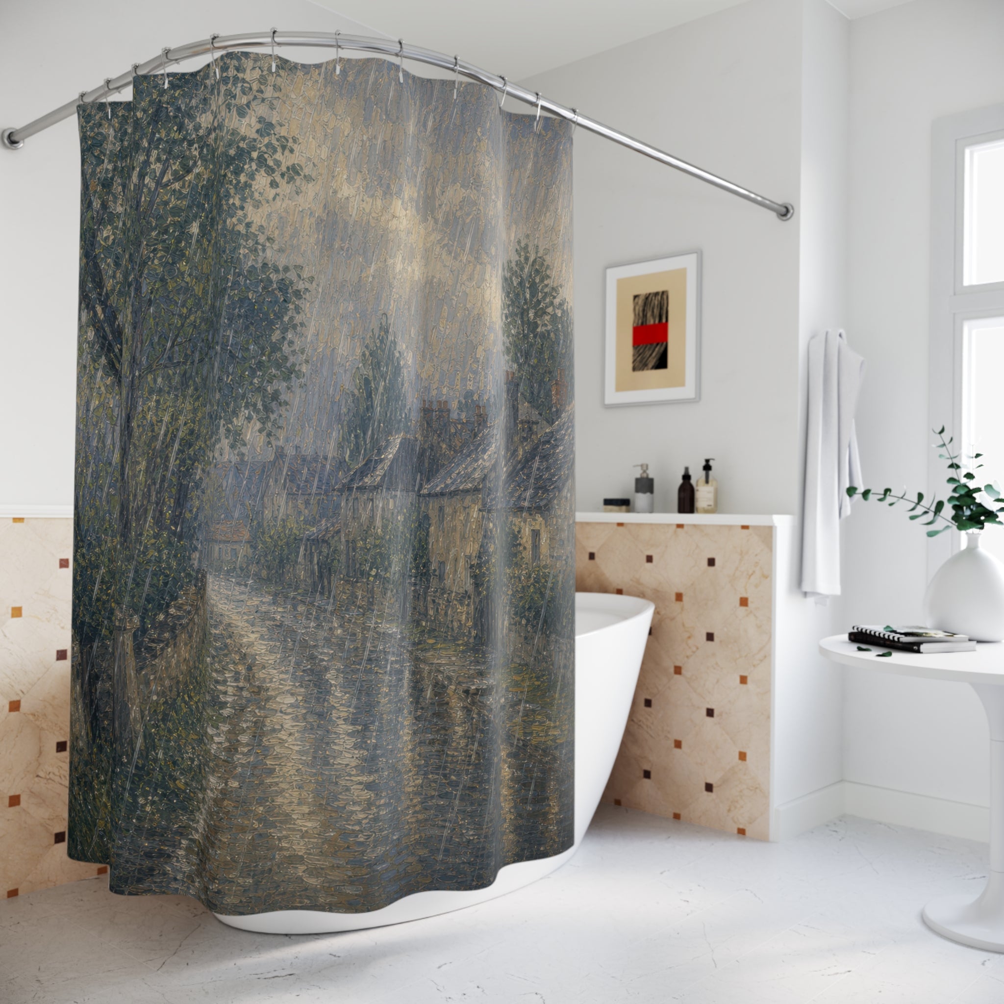 Impressionist Village Road Print Shower Curtain