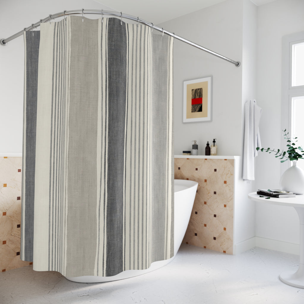 Gray White Ticking Stripe Shower Curtain