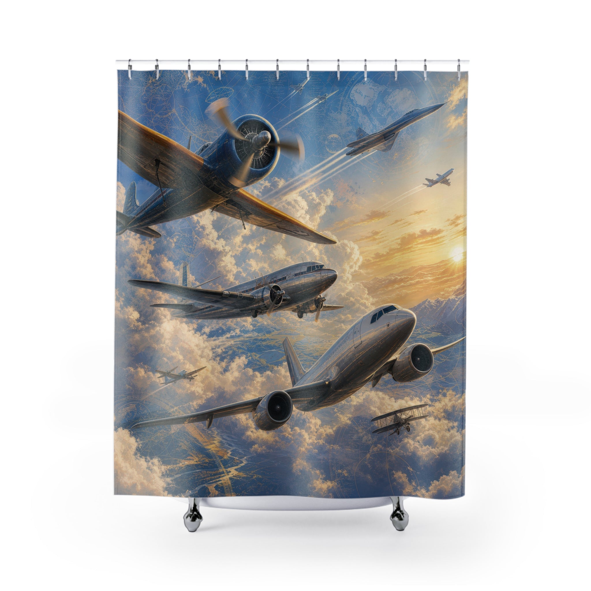 Airplane Shower Curtain: Vintage Aviation Sky