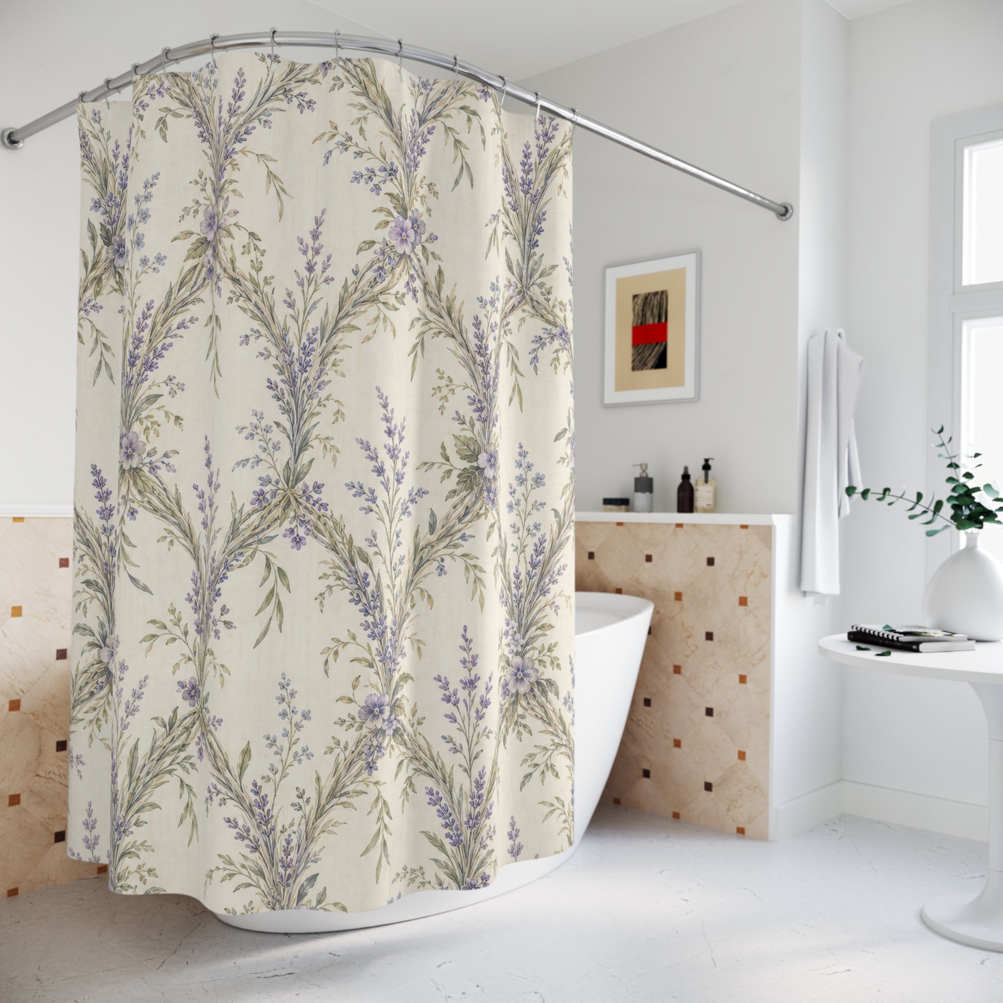 Cottagecore Botanical Lavender Shower Curtain