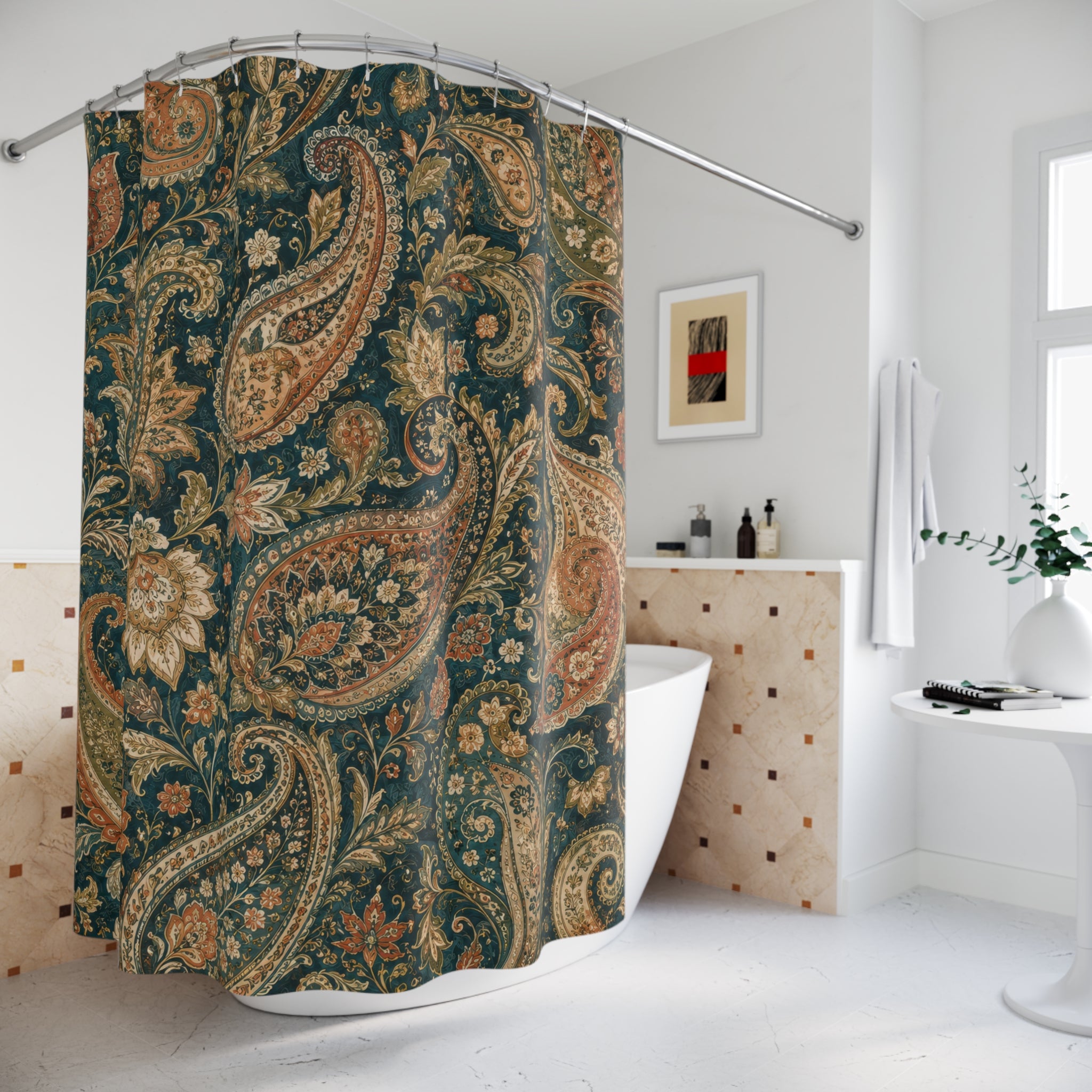 Paisley Shower Curtain: Teal Boho Textile