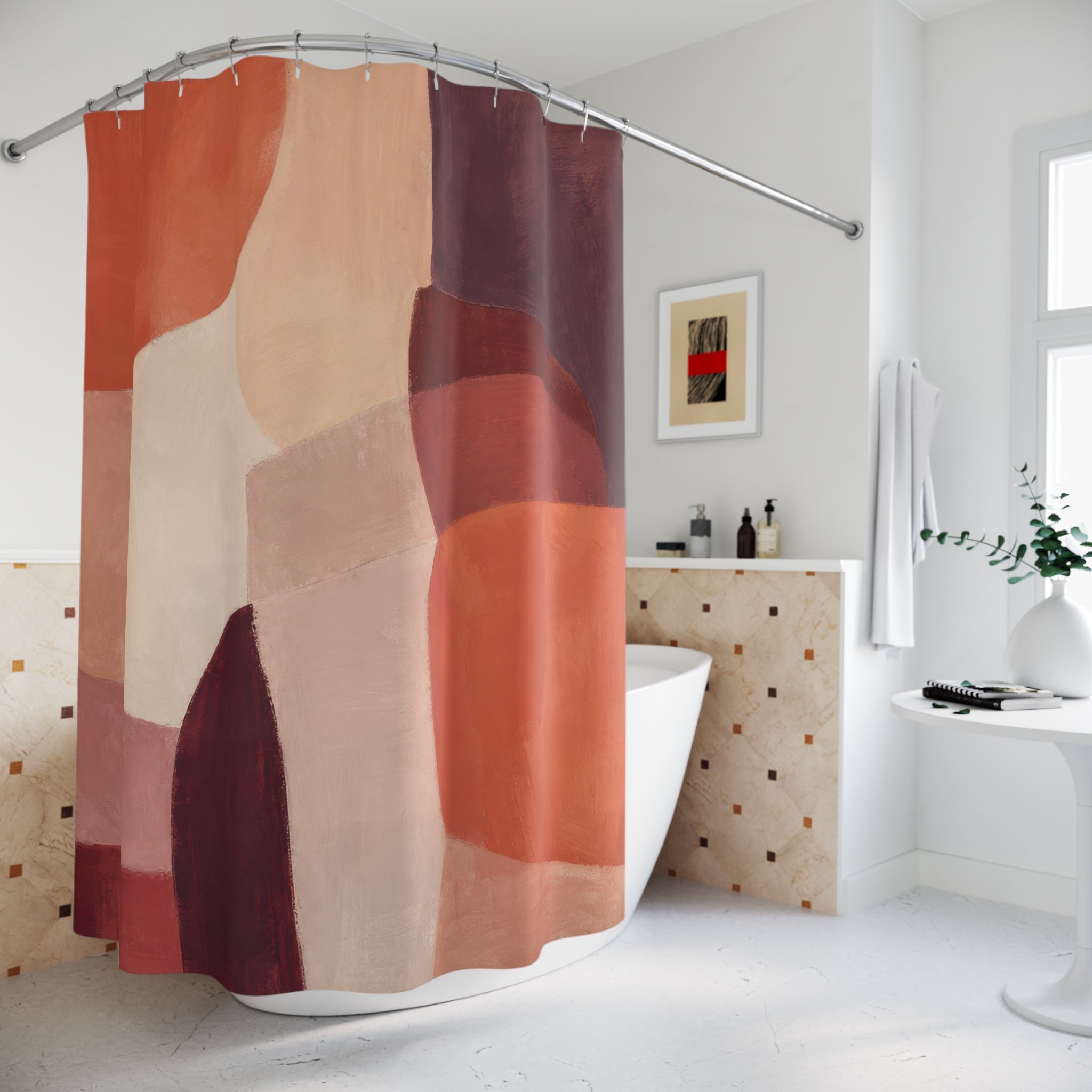 Terracotta Burgundy Abstract Geometric Shower Curtain