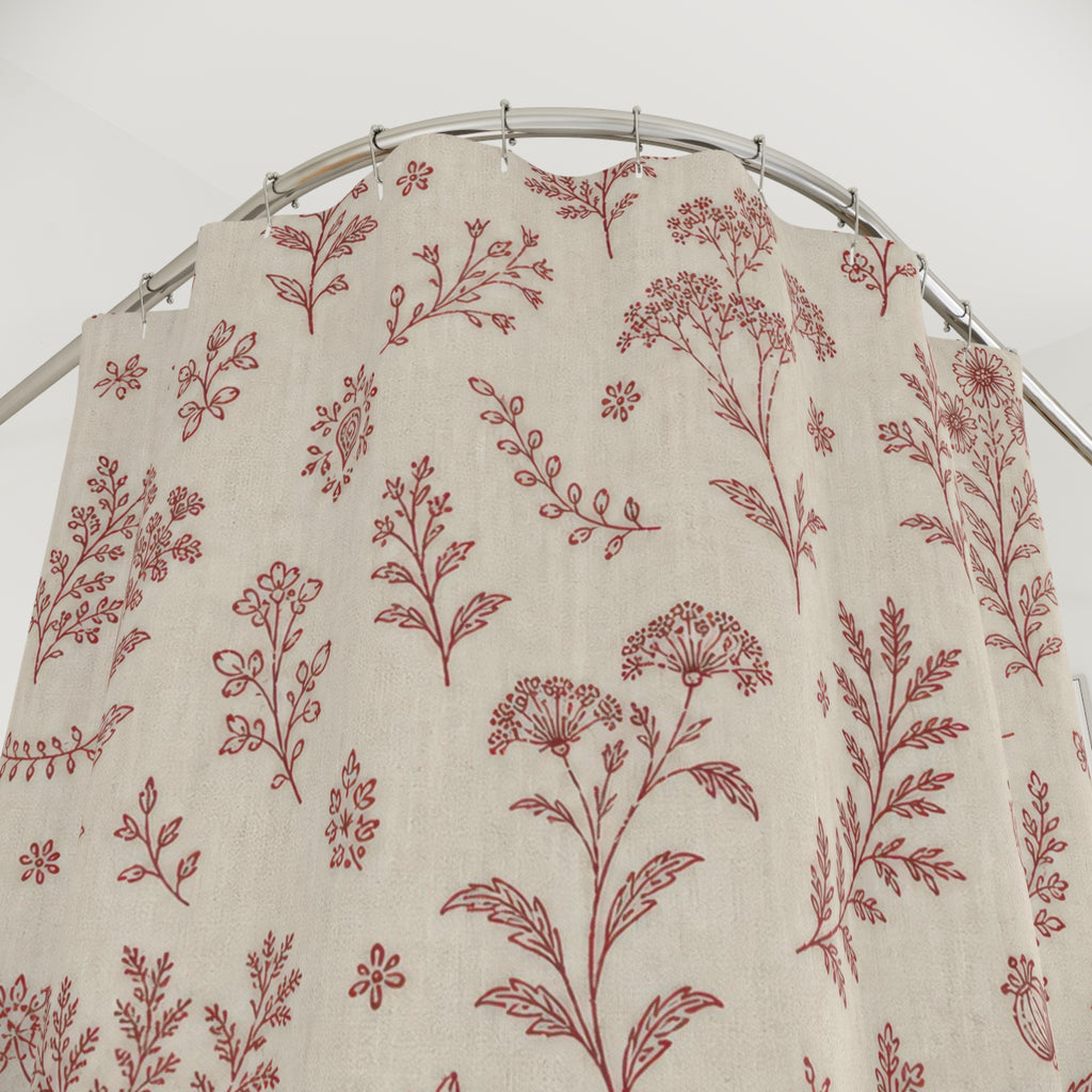 Vintage Farmhouse Red Floral Shower Curtain