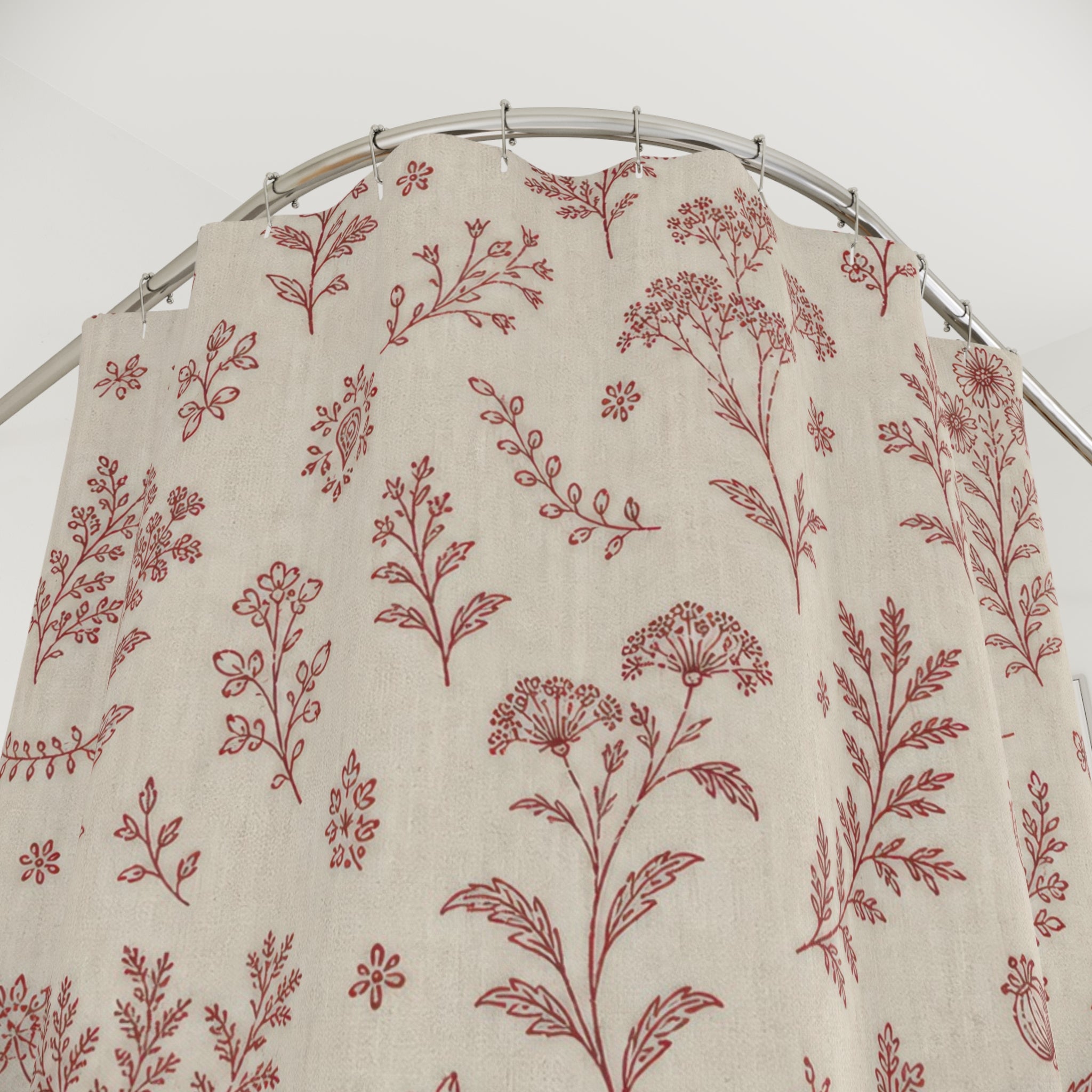 Vintage Farmhouse Red Floral Shower Curtain