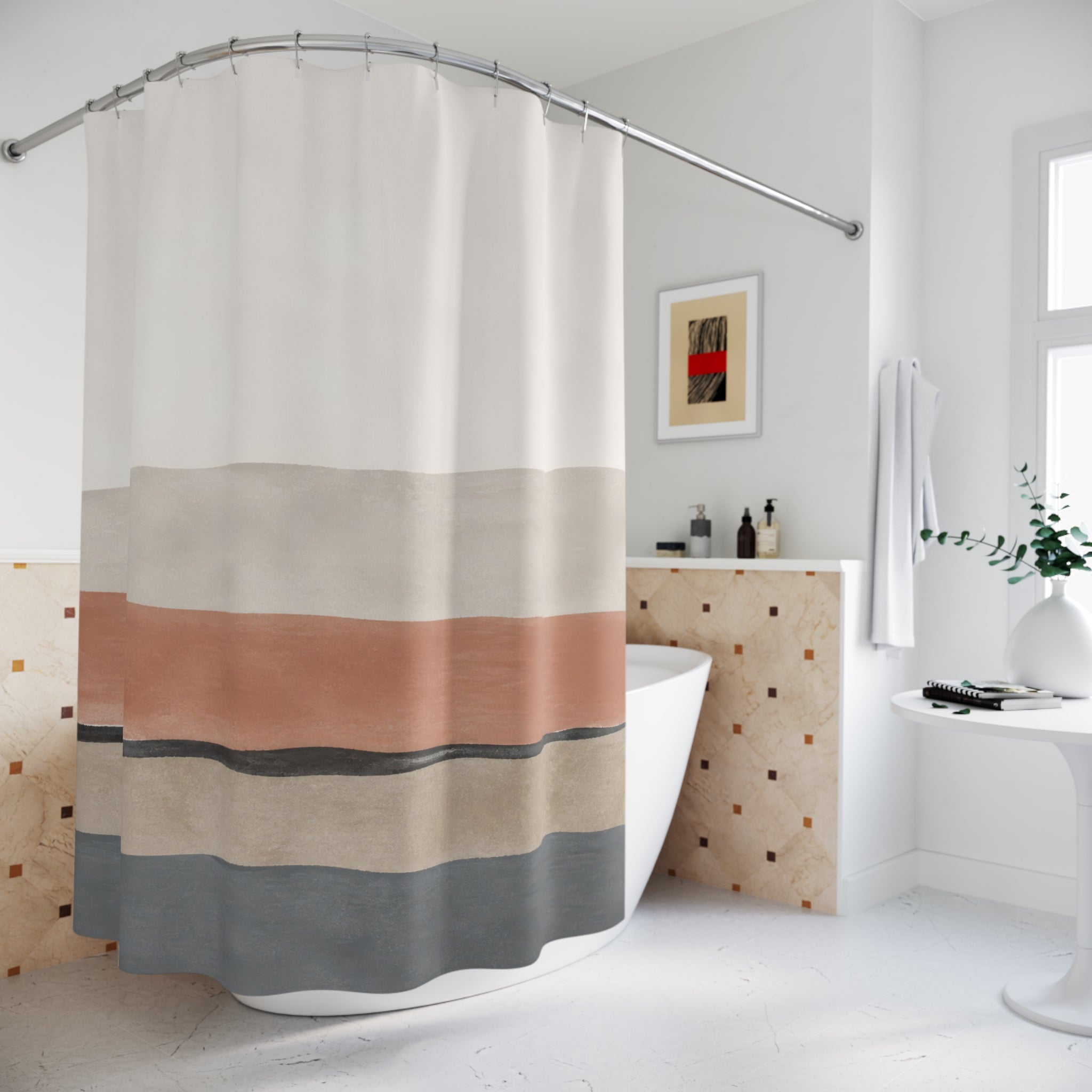 Terracotta Beige Layered Landscape Shower Curtain