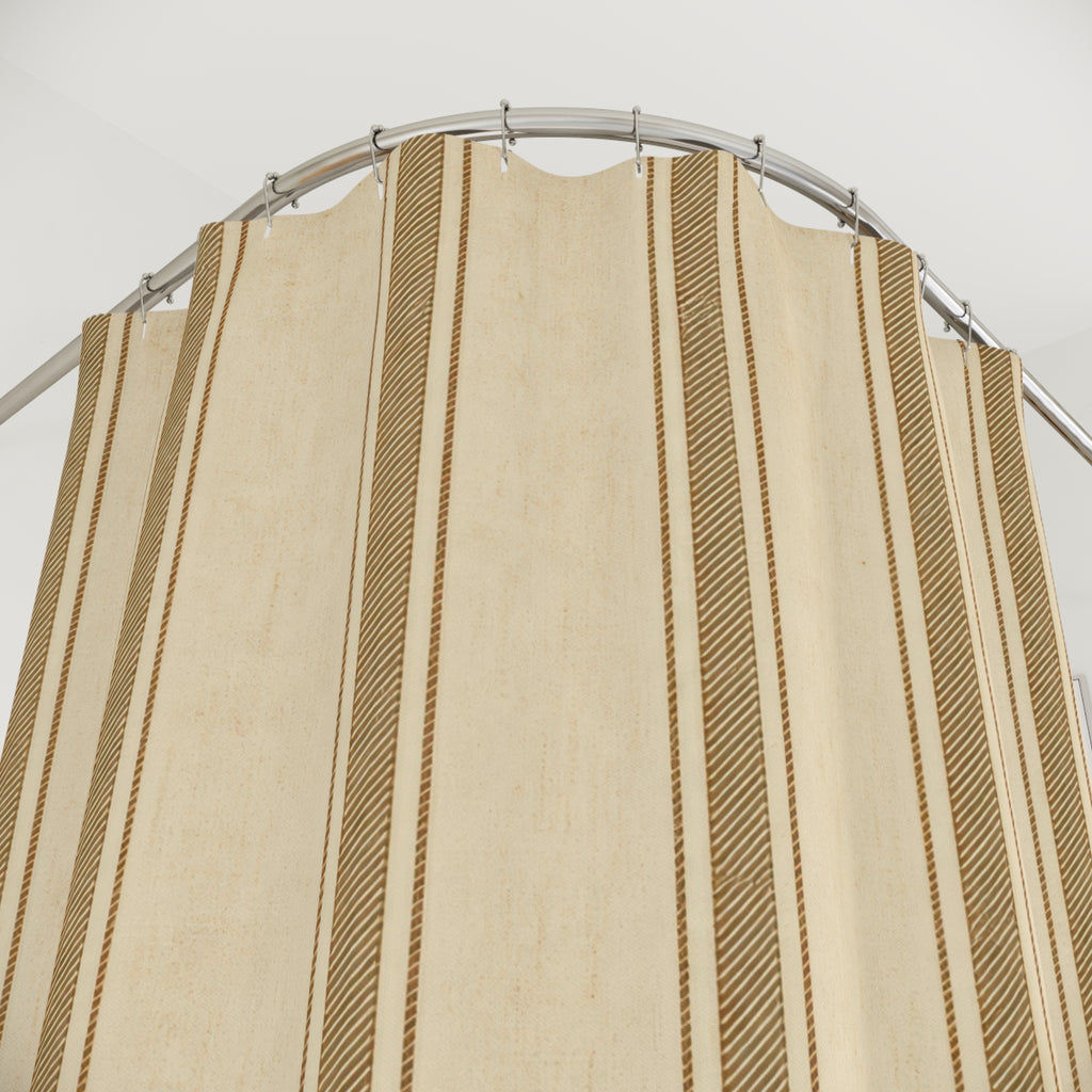 Brown Striped Shower Curtain, Tan Cream Farmhouse Bath Decor, Warm Panel Stripe Pattern, Classic Neutral Guest Bathroom Decor Style