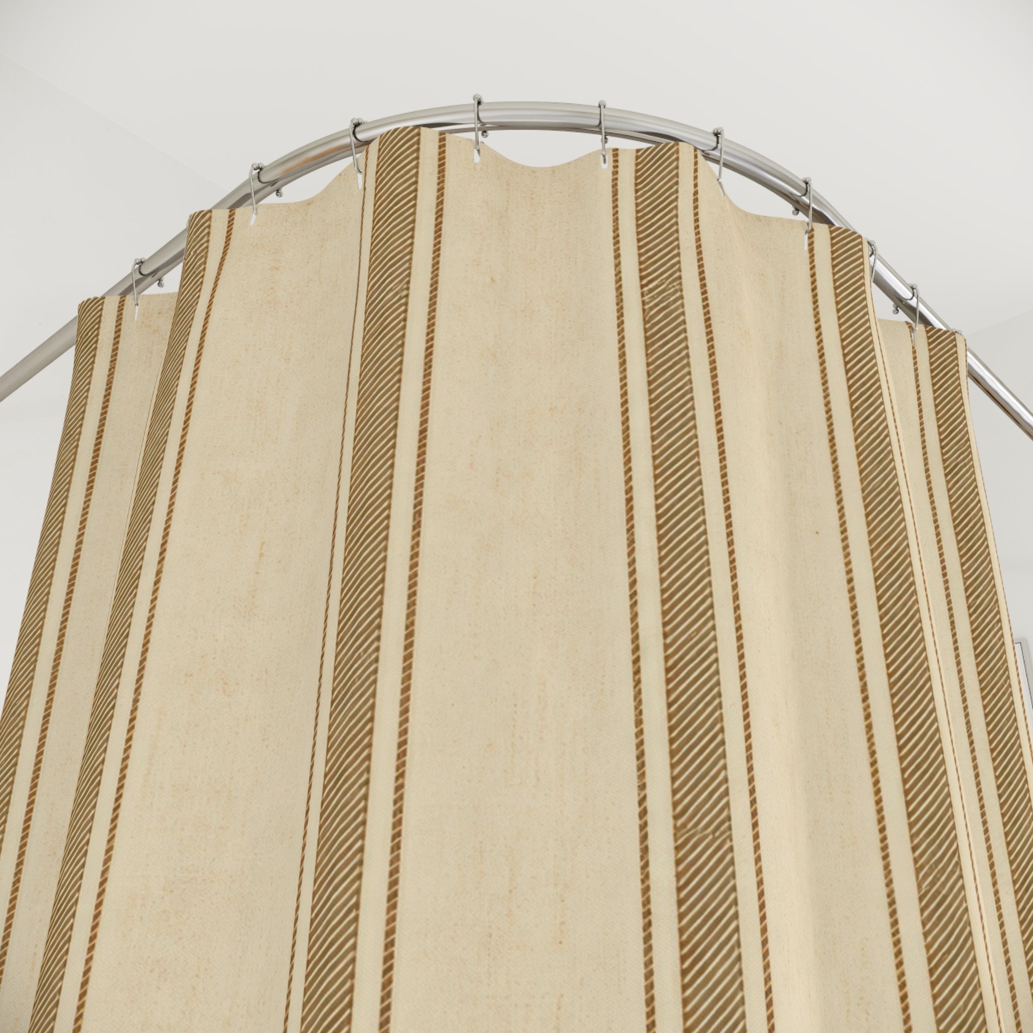 Brown Striped Shower Curtain, Tan Cream Farmhouse Bath Decor, Warm Panel Stripe Pattern, Classic Neutral Guest Bathroom Decor Style