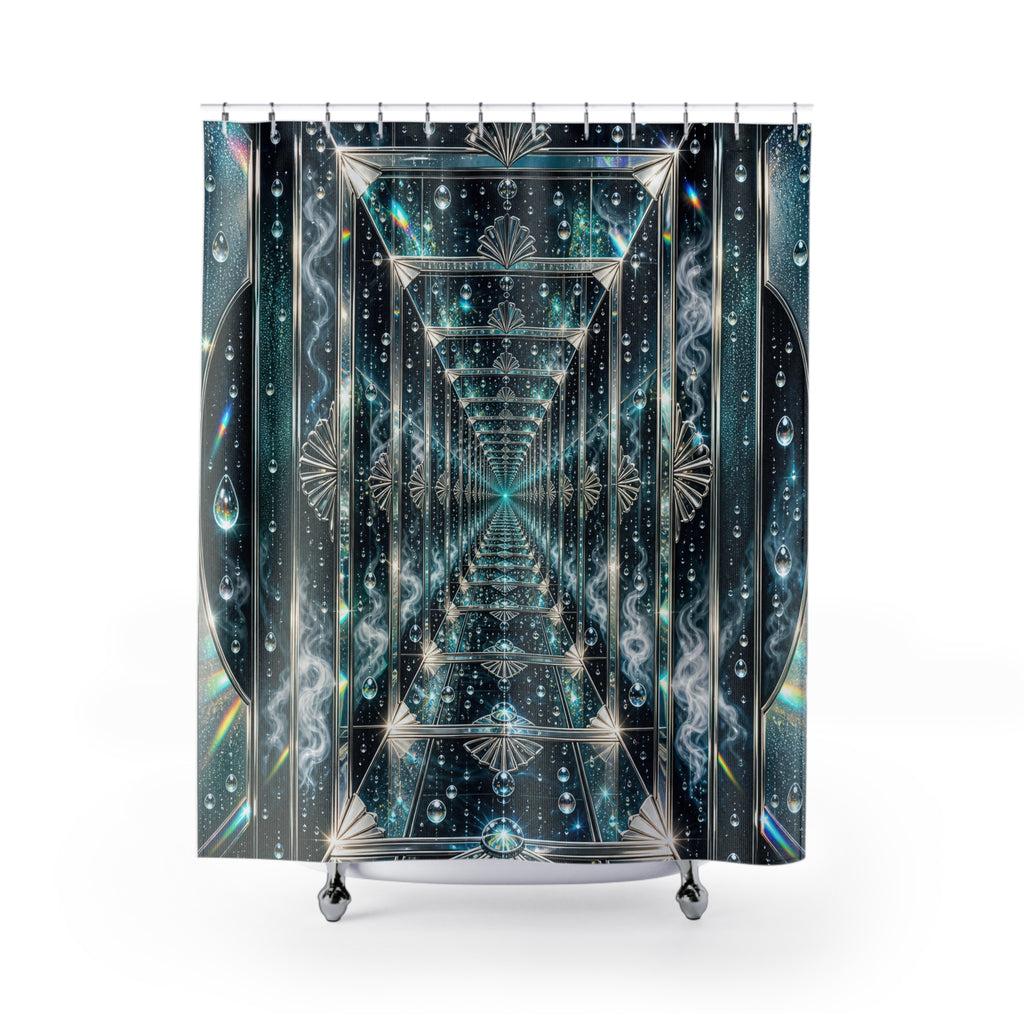 Unique Blue Shower Curtain, Crystal Corridor Geometric Art, Sparkling Teal Bathroom Decor, Modern Wall Decor Guest Bath Gift For Home