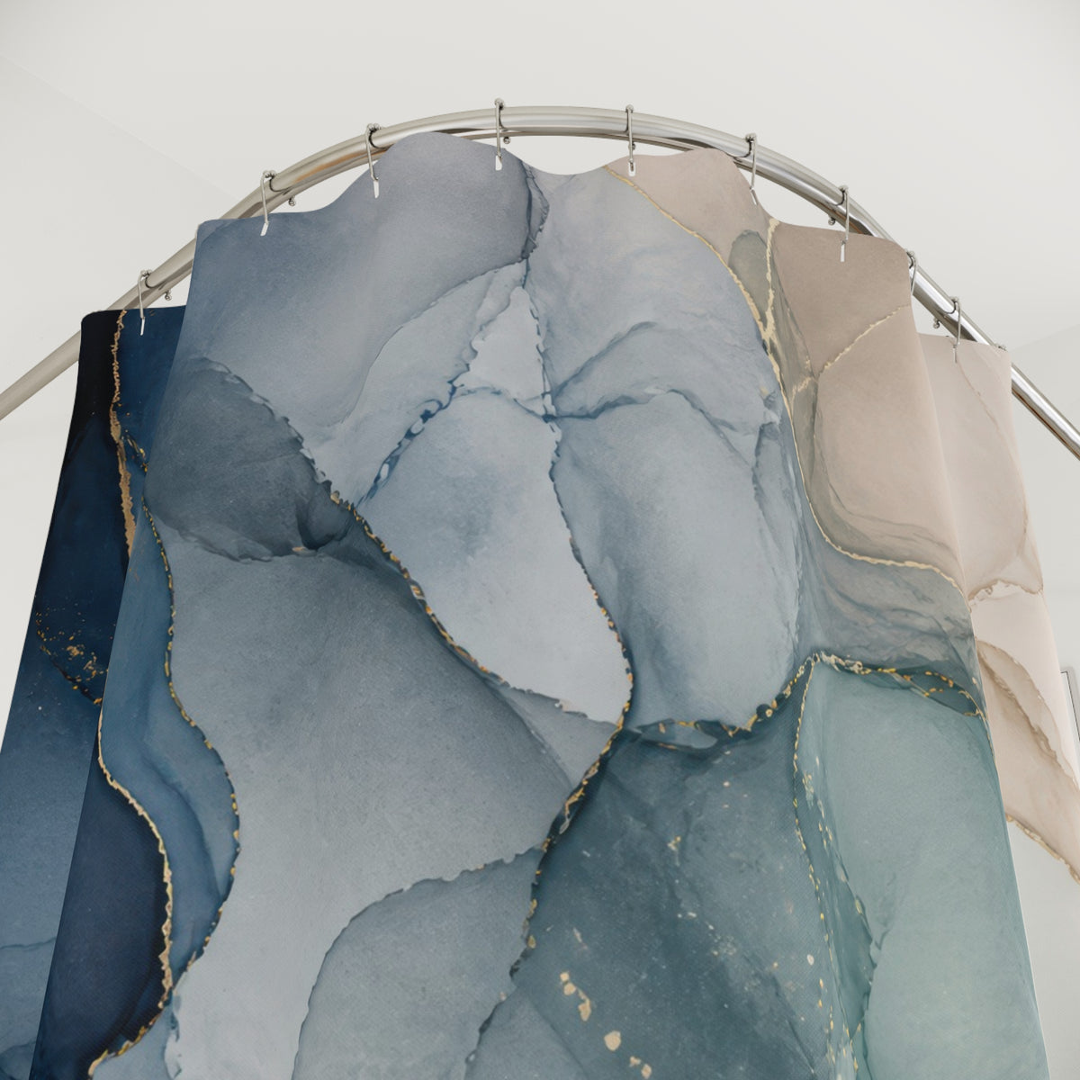 Navy Aqua Alcohol Ink Abstract Shower Curtain