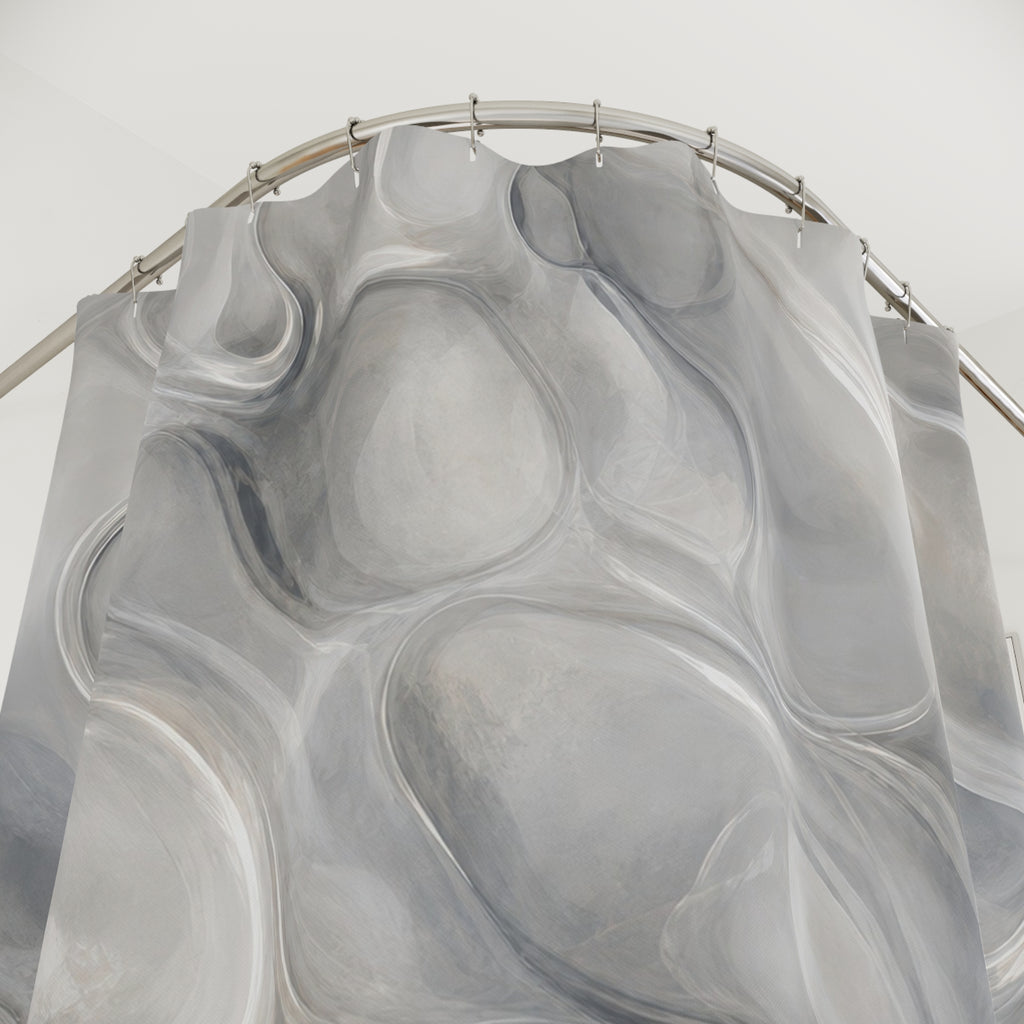 Abstract Shower Curtain, Gray Modern Bath Decor, Liquid Marble Pattern, Soft Spa Guest Bathroom Decor, Modern Neutral Marble Style