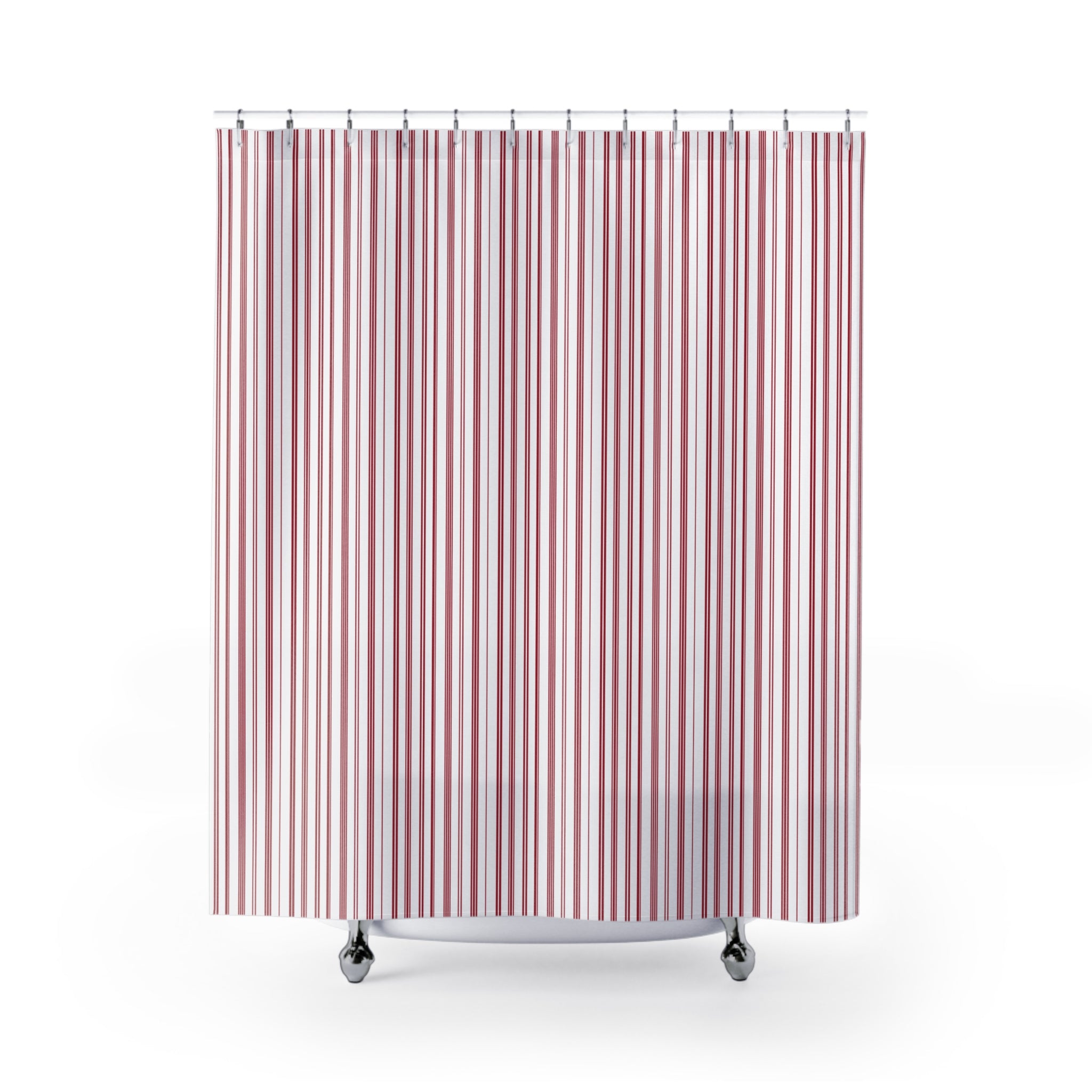 Red and White Varied Stripe Shower Curtain