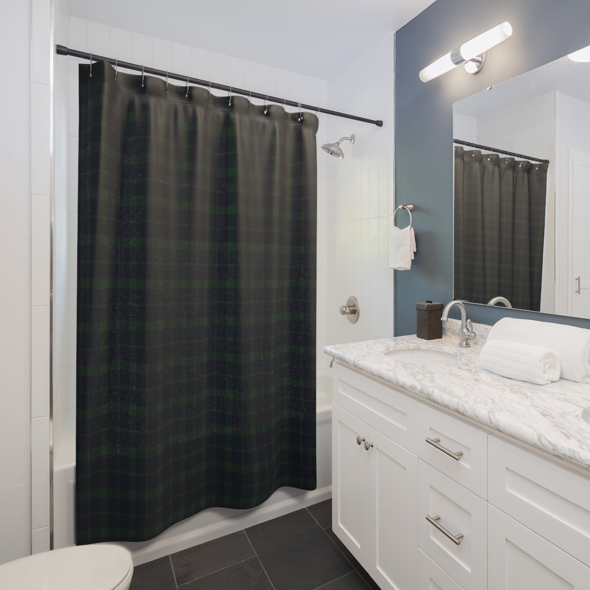 Black Watch Plaid Shower Curtain – Navy & Forest Green