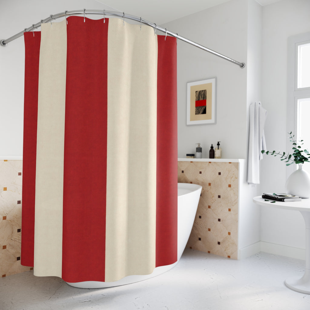Red and White Cabana Stripe Shower Curtain: Luxury Resort