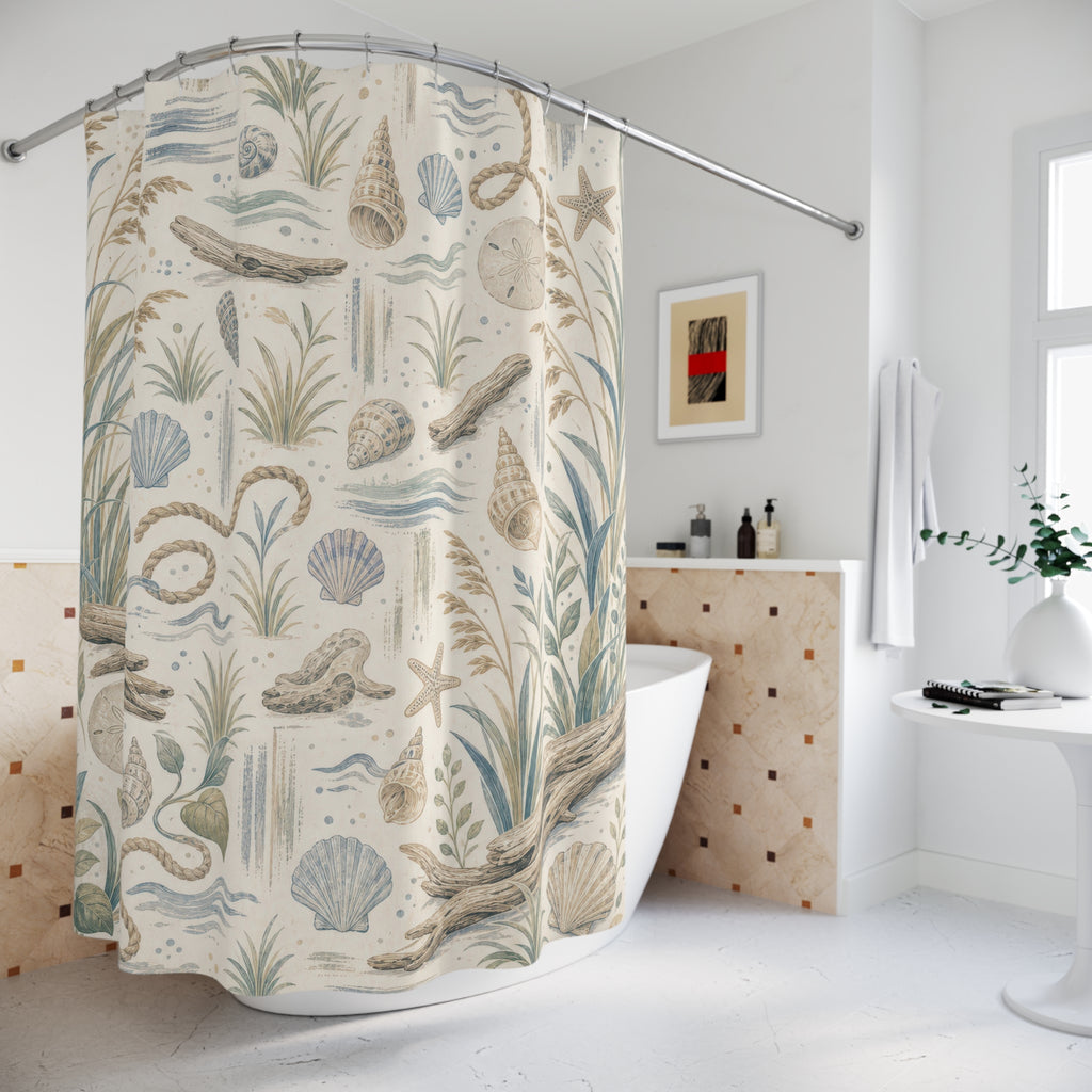 Beach Farmhouse Coastal Shower Curtain