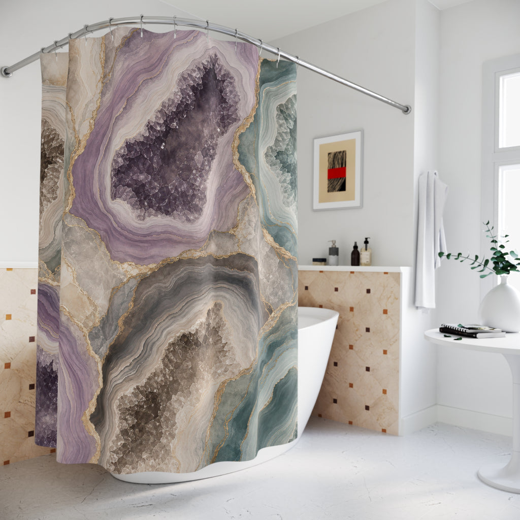 Teal Lavender Geode Shower Curtain
