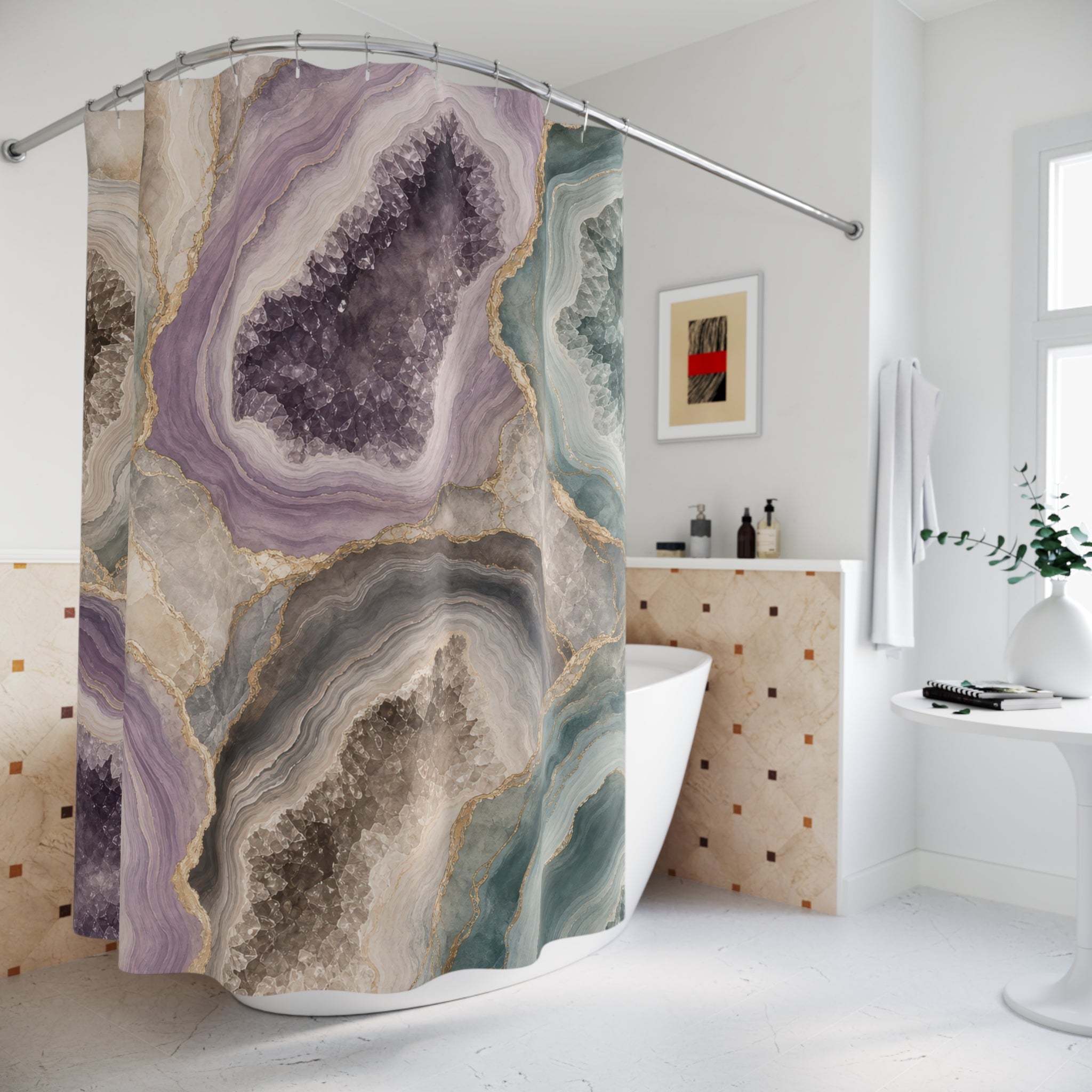 Teal Lavender Geode Shower Curtain