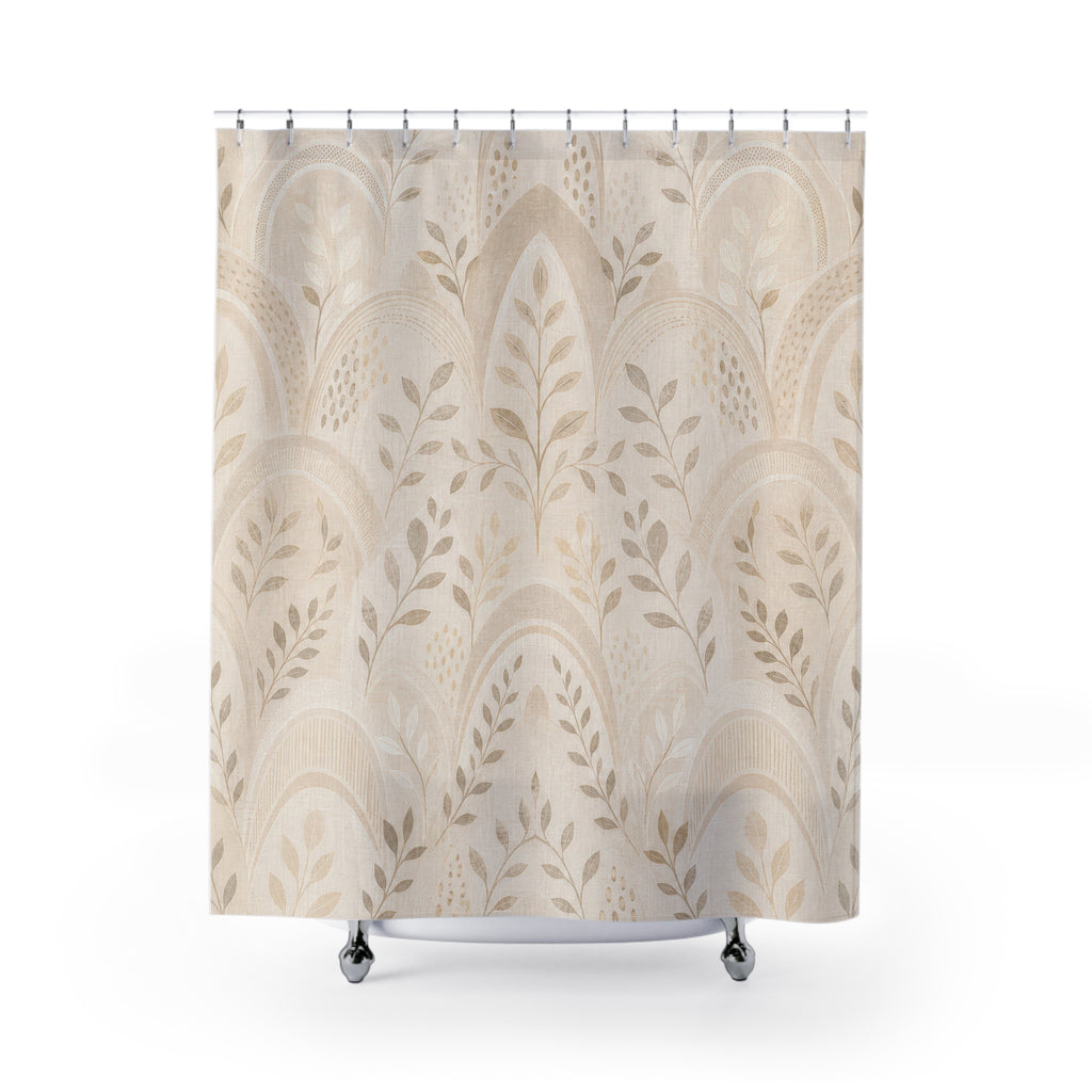 Light Beige Shower Curtain, Tone on Tone Leaf Arch Bath Decor, Cream Ivory Neutral Pattern, Calm Guest Bathroom Decor, Soft Spa Style