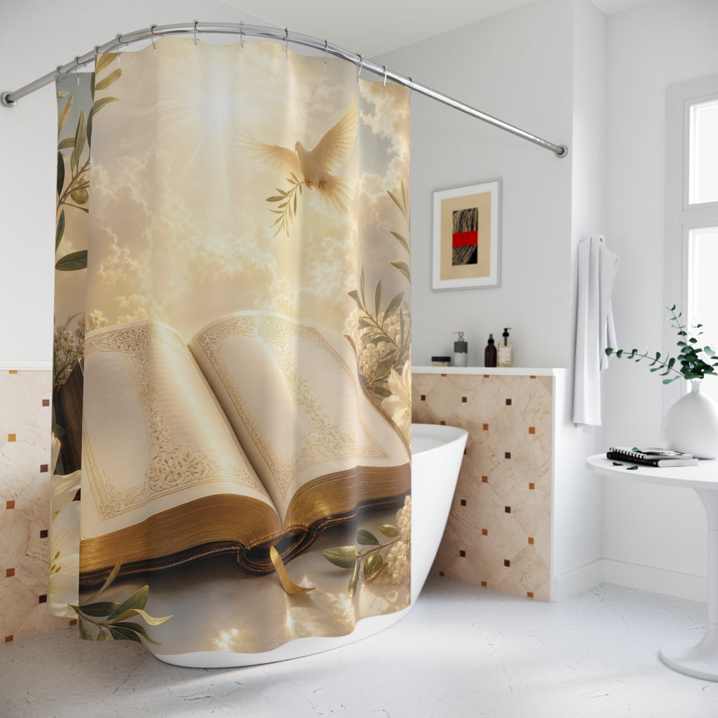 Scripture Shower Curtain: Open Bible Floral