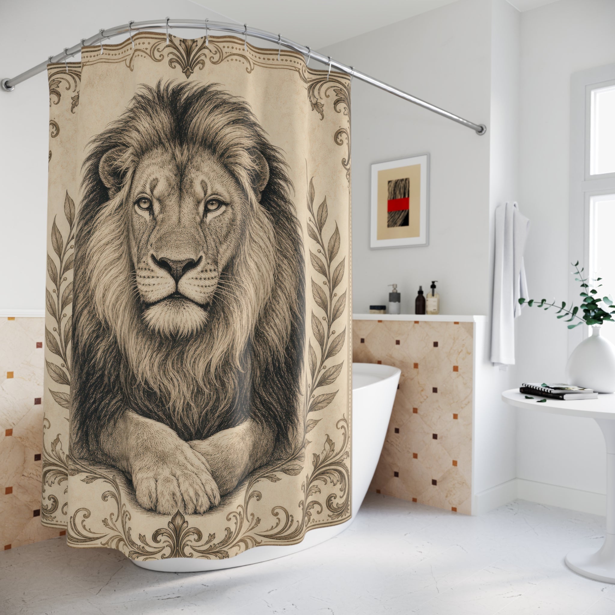 Vintage Framed Animal Portrait Shower Curtain