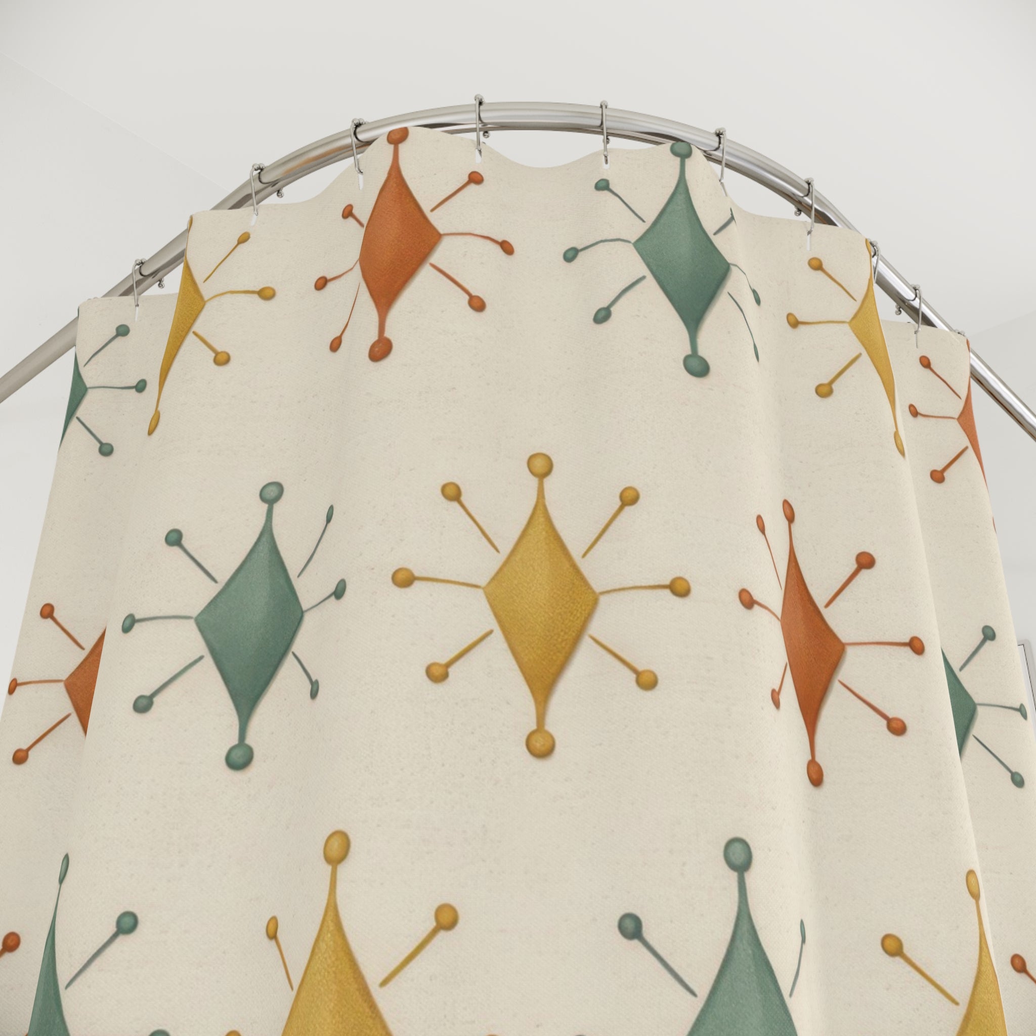 Boho Retro Geometric Shower Curtain – Teal Mustard
