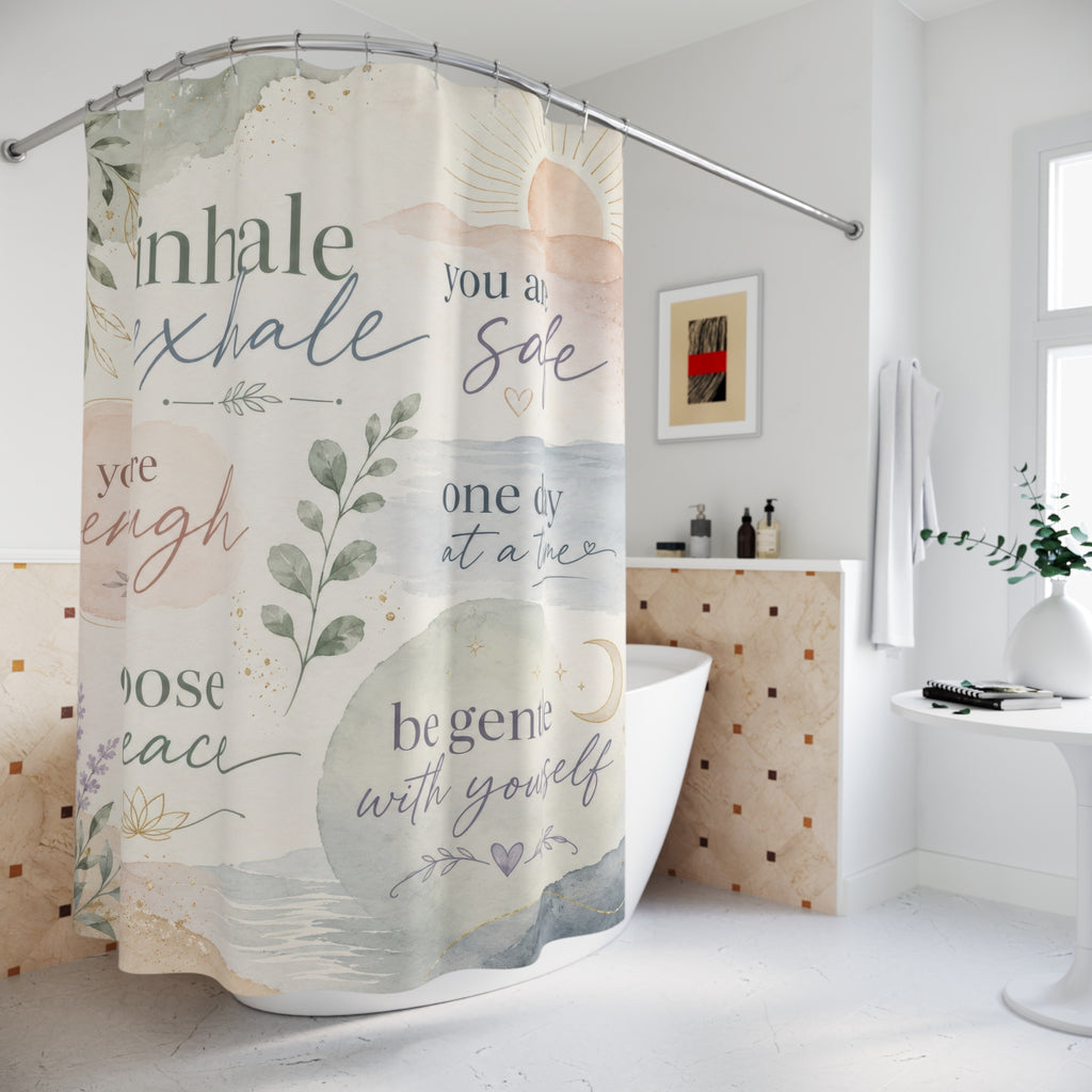Positive Affirmation Shower Curtain: Sage Blue Pastel