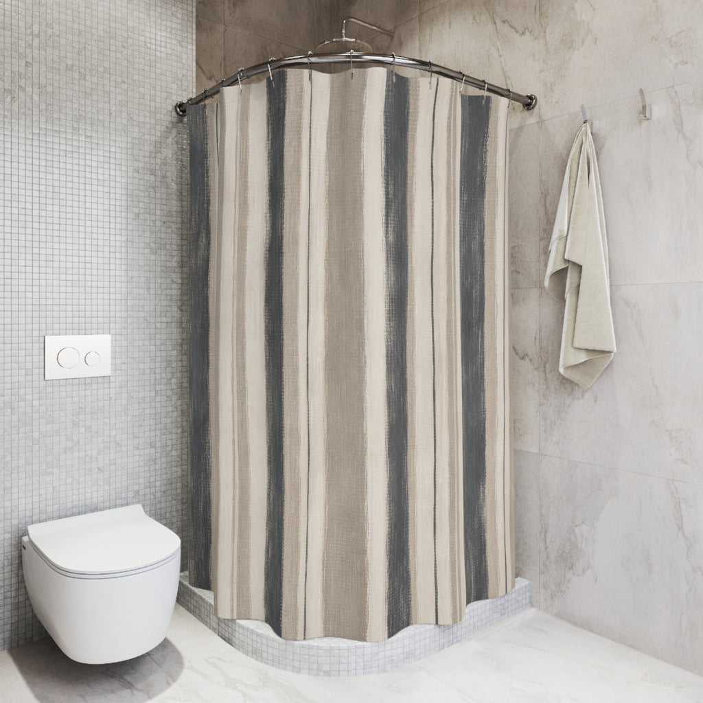 Greige French Stripe Shower Curtain