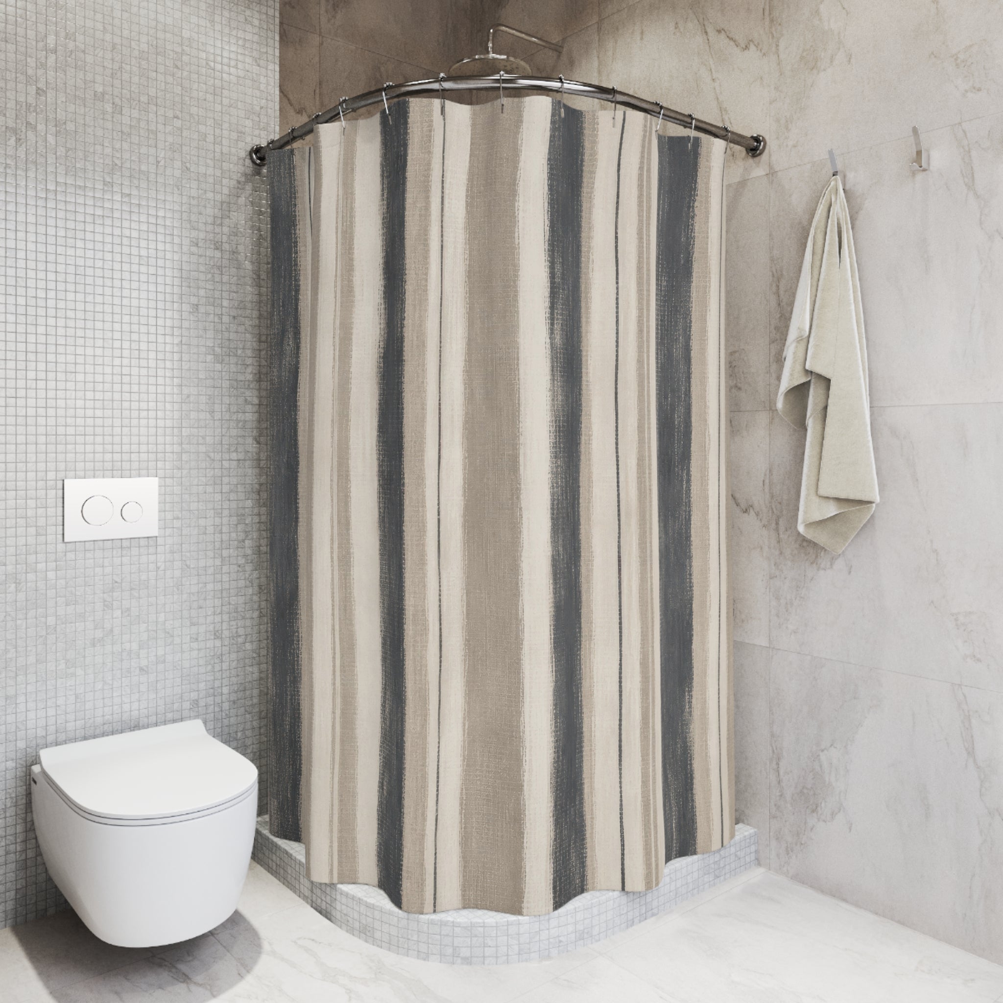 Greige French Stripe Shower Curtain