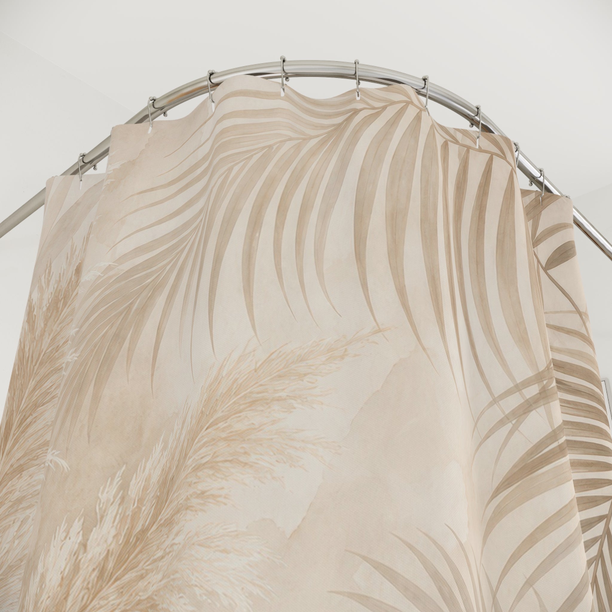 Beige Palm Pampas Leaf Shower Curtain