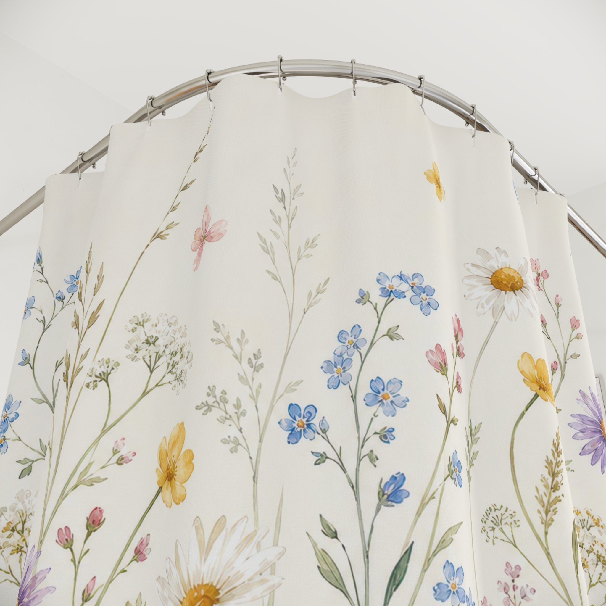 Yellow Purple Daisy Watercolor Shower Curtain