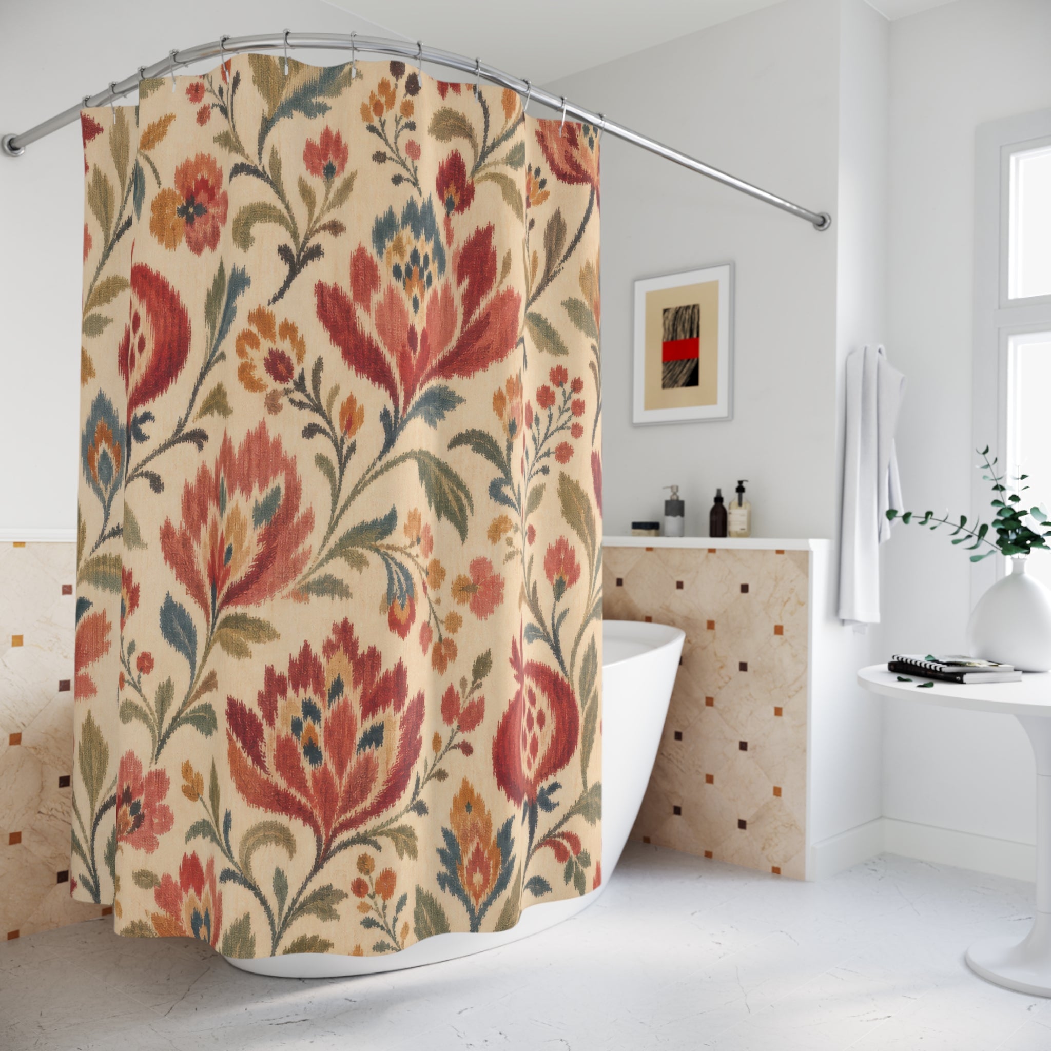 Boho Floral Pomegranate Shower Curtain