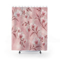 White orchids with rose stems on a blush ground shower curtain with full front view