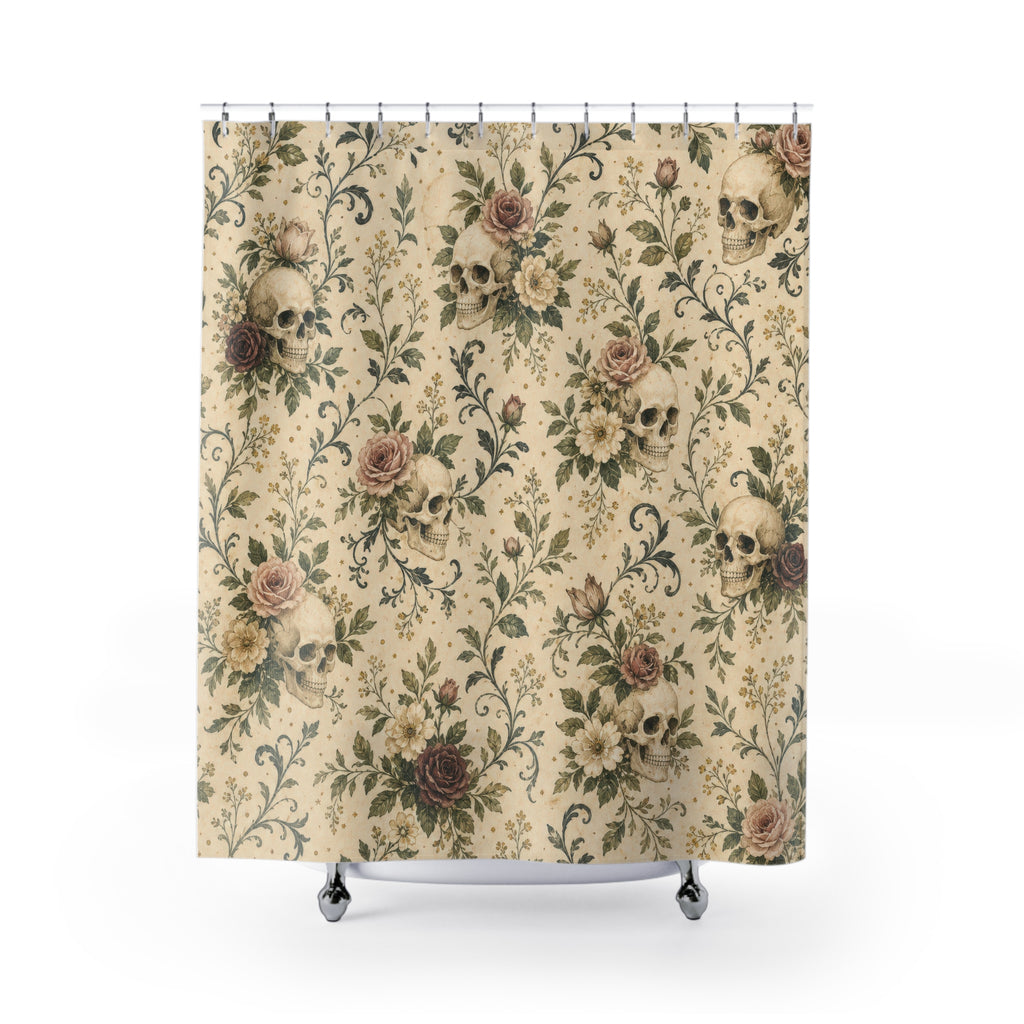 Skull Rose Gothic Floral Shower Curtain